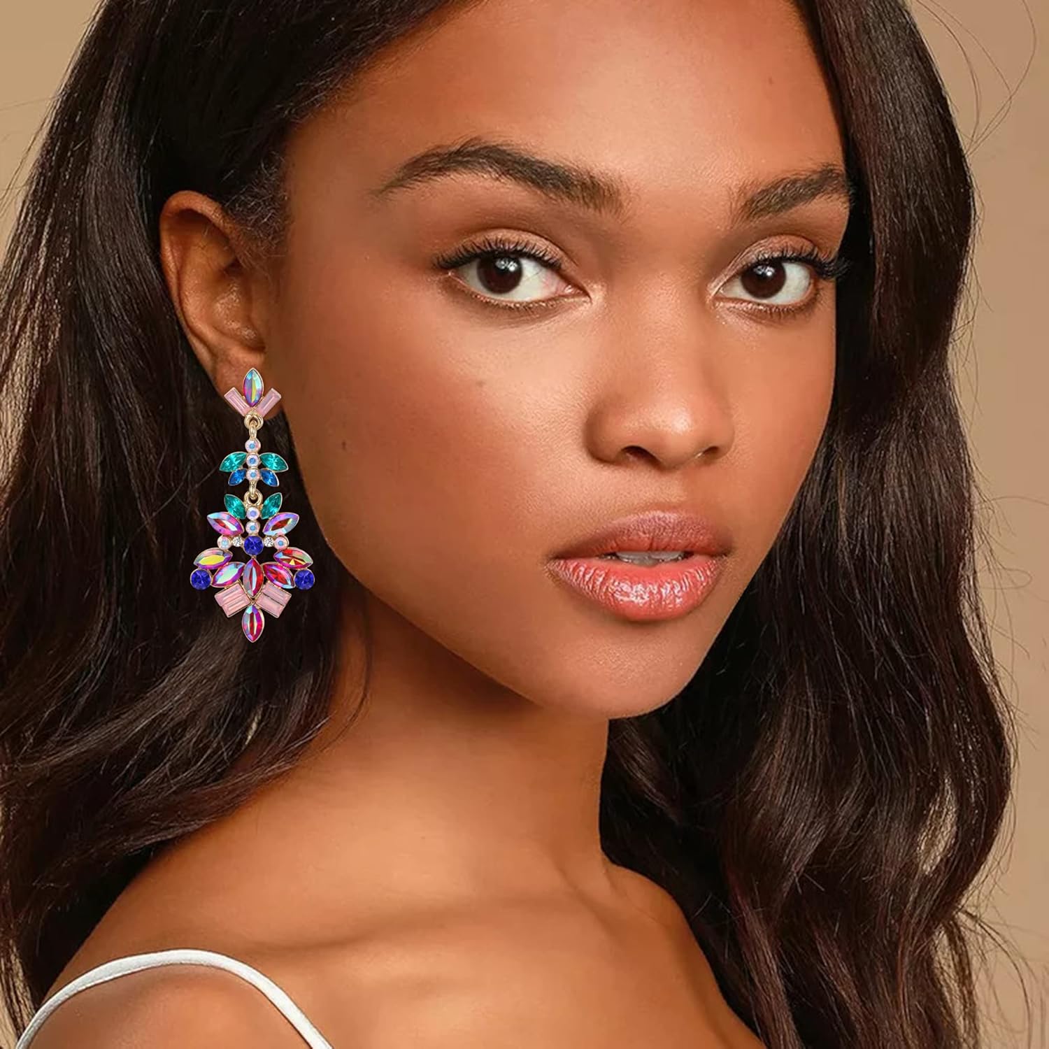 Detalle de Clearine Boucles d'oreilles Statement Marquise Square Crystal Cluster Art Deco pour Femme Multicolor Ton d'or