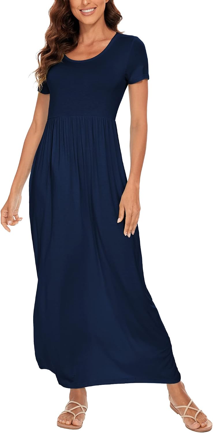 Detalle de DEARCASE Damen Maxi Kleid Sommer Mutterschaft Casual Langarm/Kurzarm Floral – Lose Passform, Taschen und Plusgröße