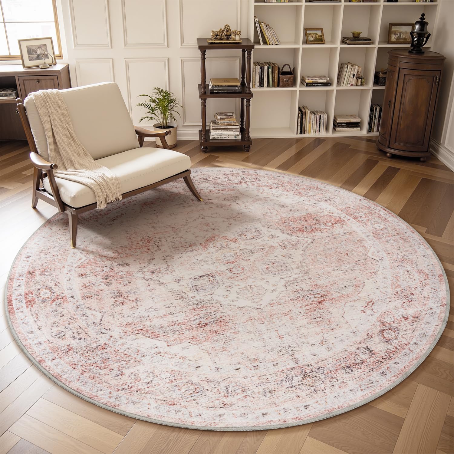 Thumbnail 1 de AMOAMI 6FT Round Vintage Soft Pink Rug — Non-Slip, Machine Washable