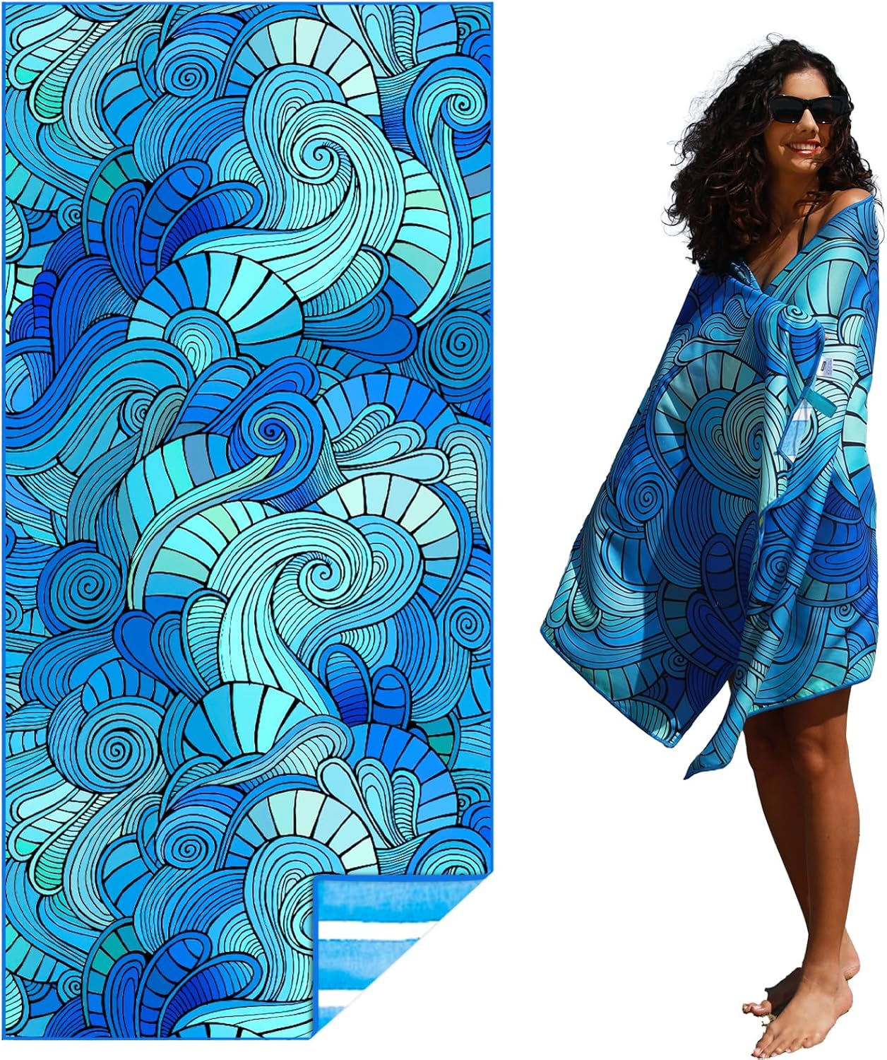 Detalle de Thin Lightweight Microfiber Beach Towel (Sand-Free, Quick-Dry, Compact) for Pool, Camping & Travel