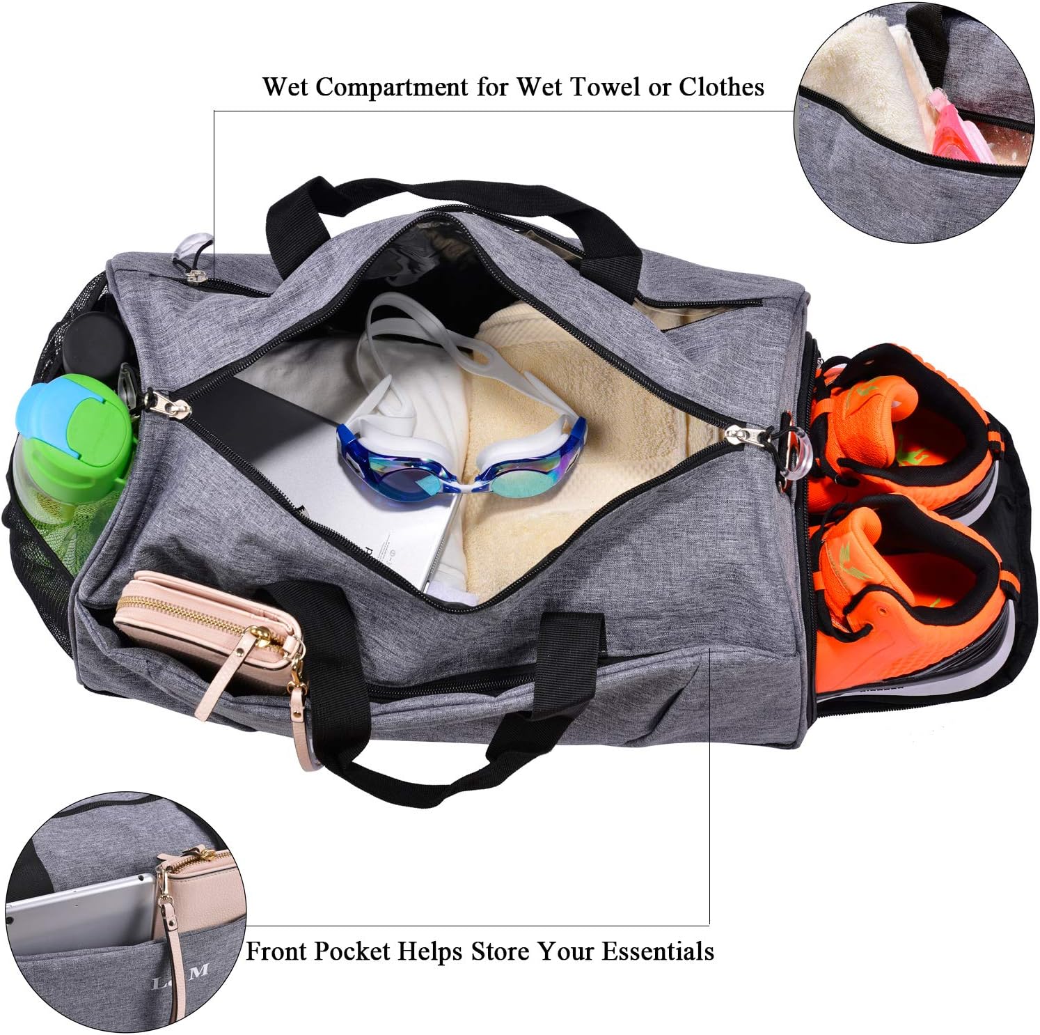 Detalle de Kasibon gym bag with shoes compartment, wet pocket and 35L capacity