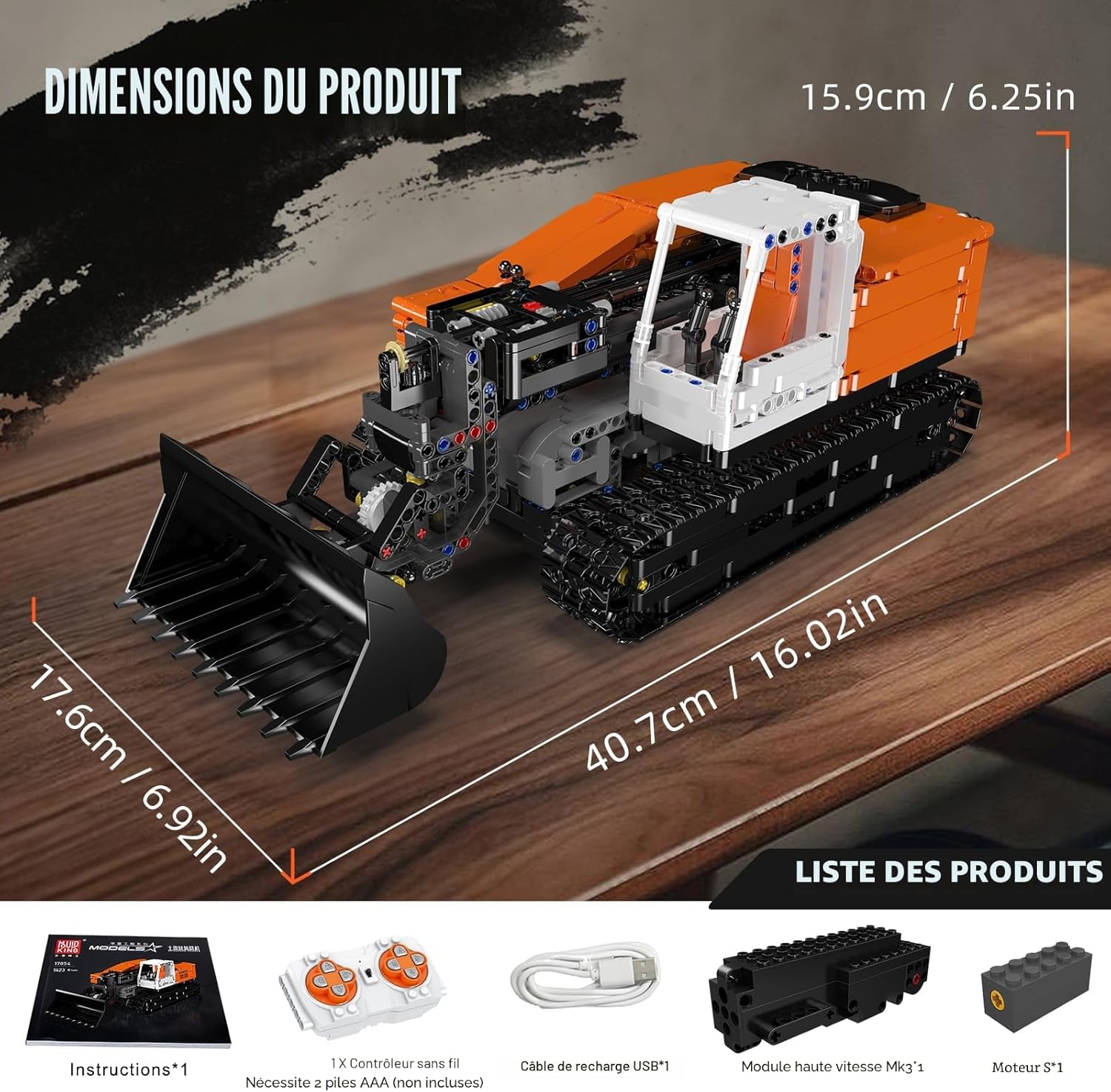 Detalle 2 de Mould King 17054 Bulldozer télescopique télécommandé 🚜