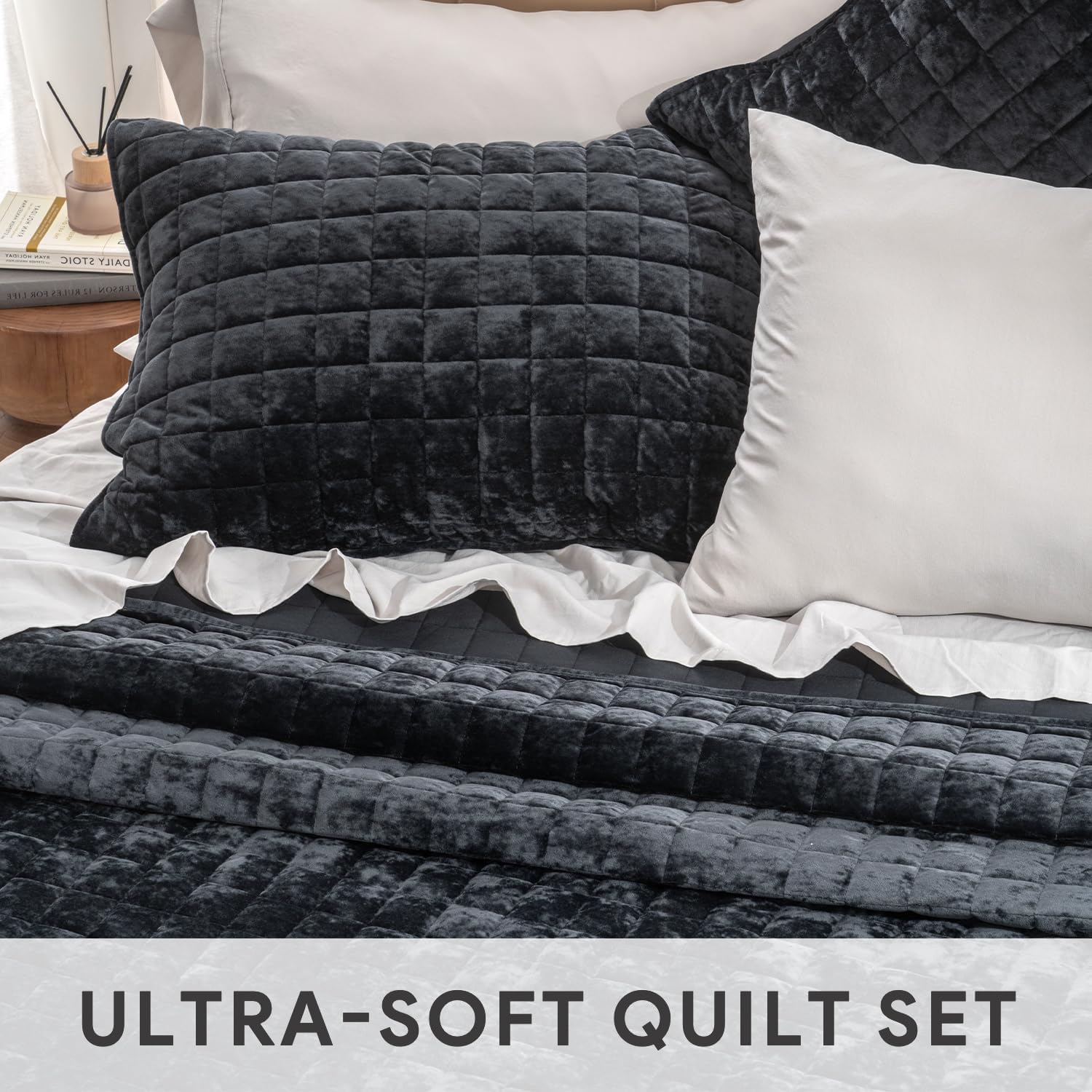 Thumbnail 3 de RECYCO Luxury Velvet Quilt Set – King Size, Black, Ultra-Soft & Lightweight
