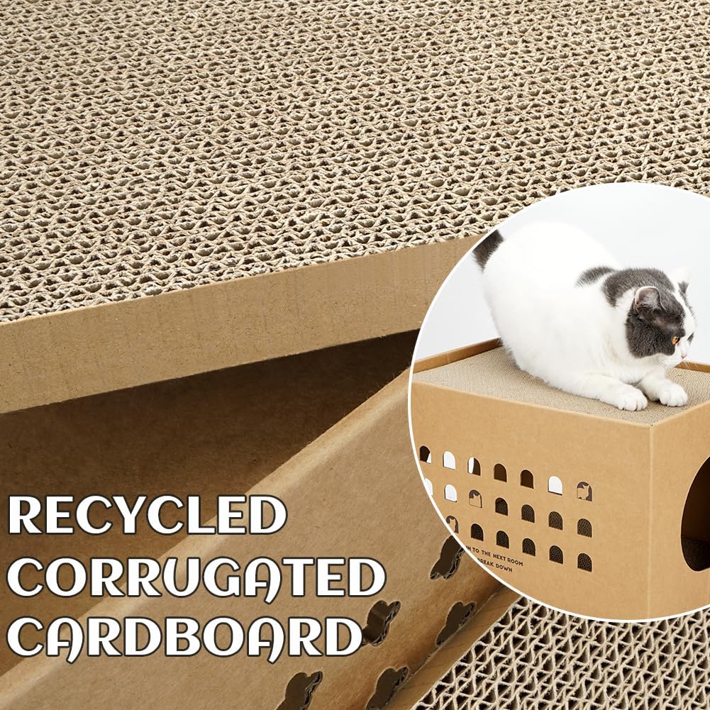 Detalle de Cat Cardboard House with 2 Scratching Pads (Cactus) — Large Corrugated Cardboard Bed