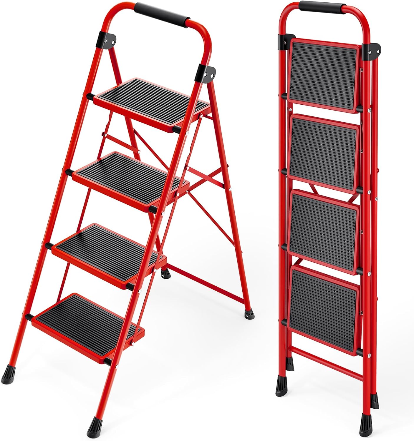 Thumbnail 6 de KINGRACK Folding 3-Step Ladder with Non-Slip Pedals