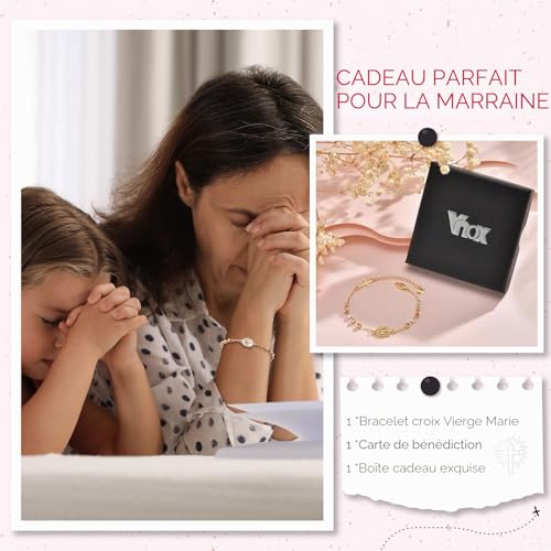 Thumbnail 4 de VNOX Bracelet Chapelet Femme Catholique – Croix et Vierge Marie de Guadalupe, Plaqué Or 14K