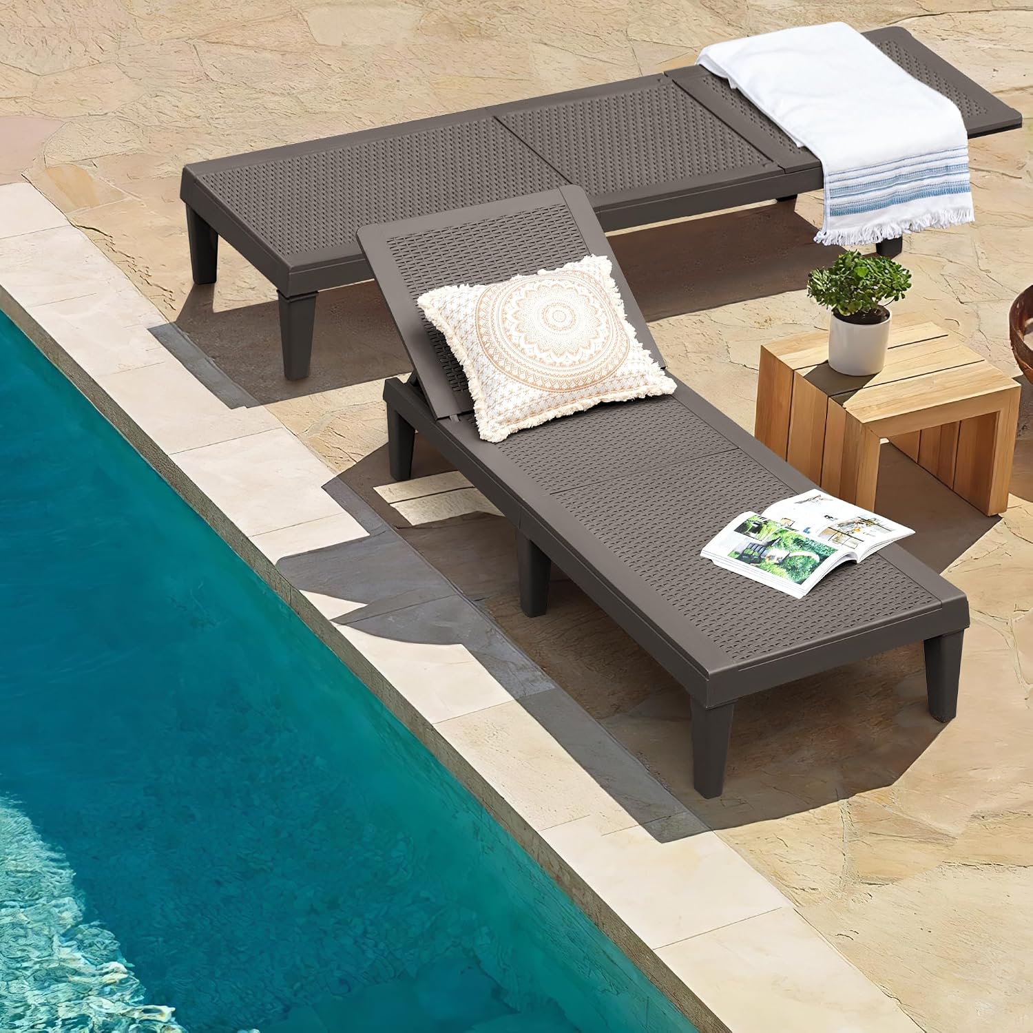 Detalle 2 de Homall PCL0186 Outdoor Lounge Chairs, Set of 2, Adjustable Resin Chaise Lounges