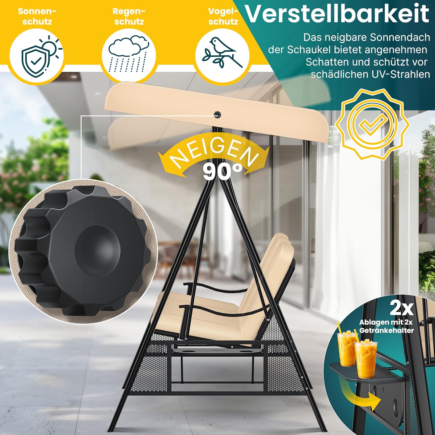 Thumbnail 6 de KESSER® Hollywoodschaukel mit Sonnendach 3-Sitzer – wetterfest, komfortabel und vielseitig