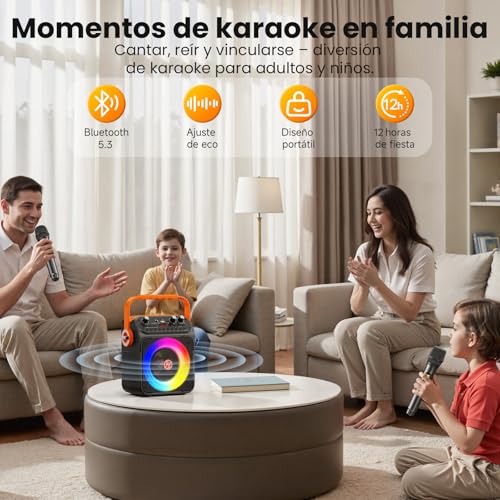 Detalle de HWWR Karaoke 2: Altavoz Karaoke Portátil con 2 Microfonos Inalámbricos y Bluetooth 60W