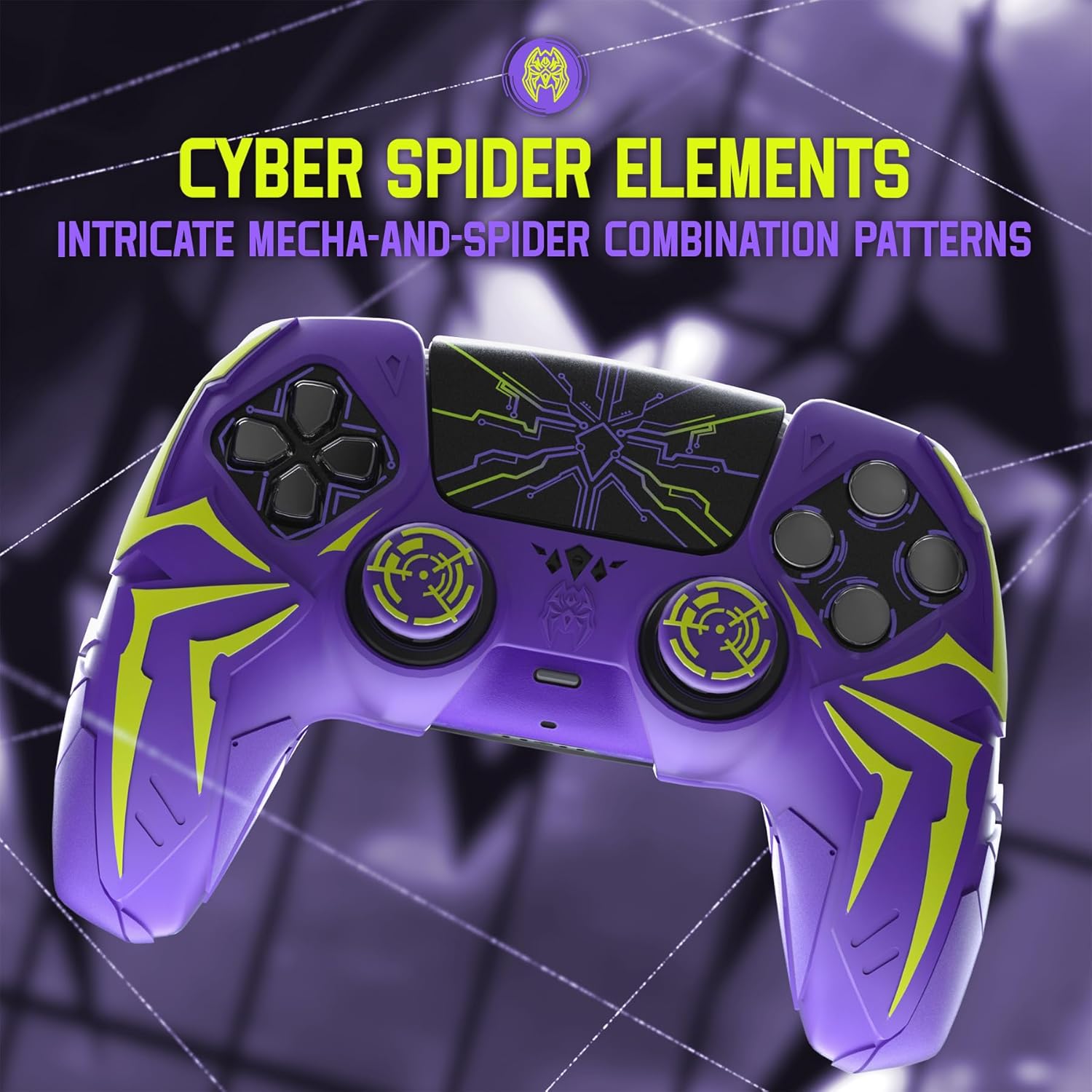 Detalle de PlayVital Design Silicone Case for PS5 Controller – Cyber Spider (Purple & Green)