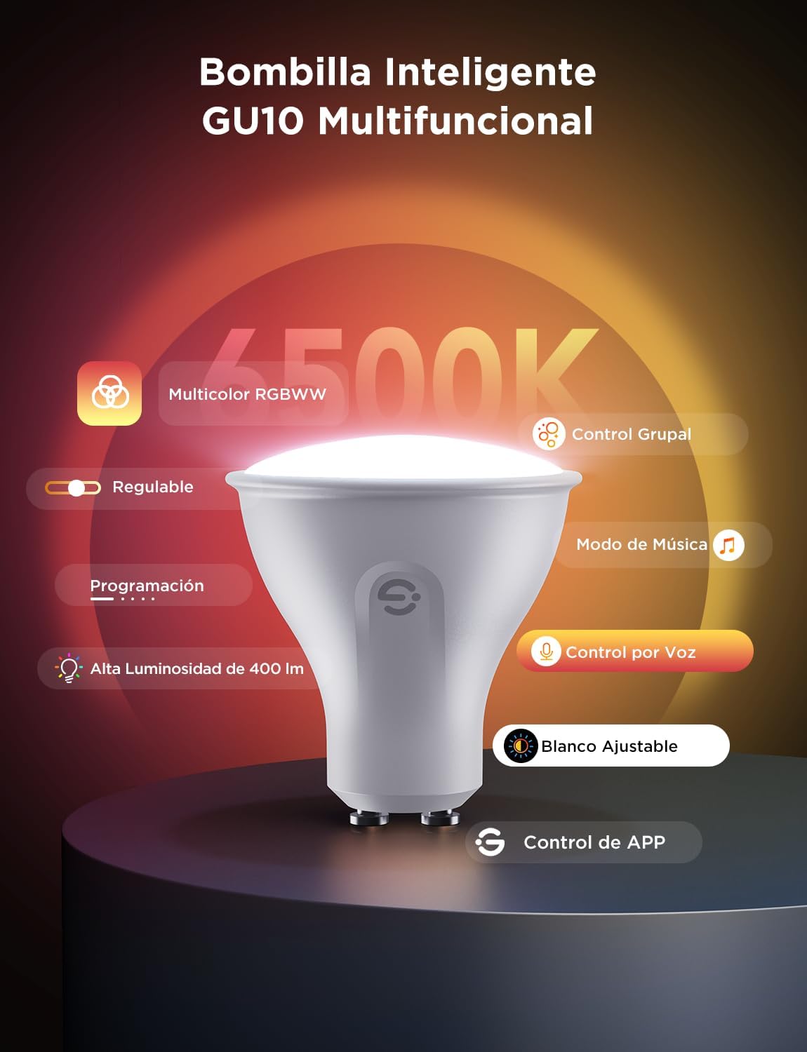 Detalle 1 de Govee GU10 Bombilla Inteligente 400LM