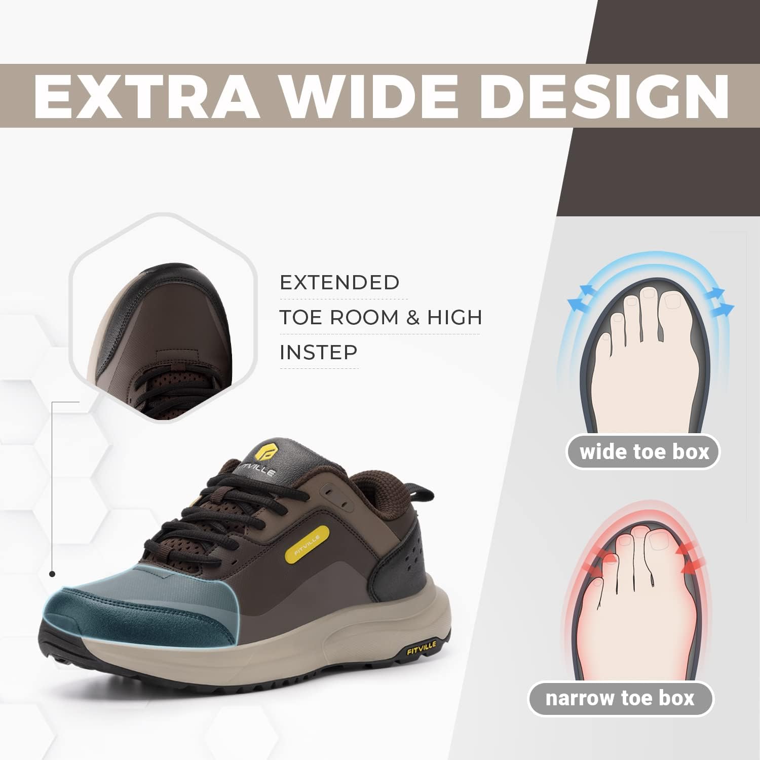 Thumbnail 3 de FitVille Men's Extra Wide Fit Walking Hiking Shoes