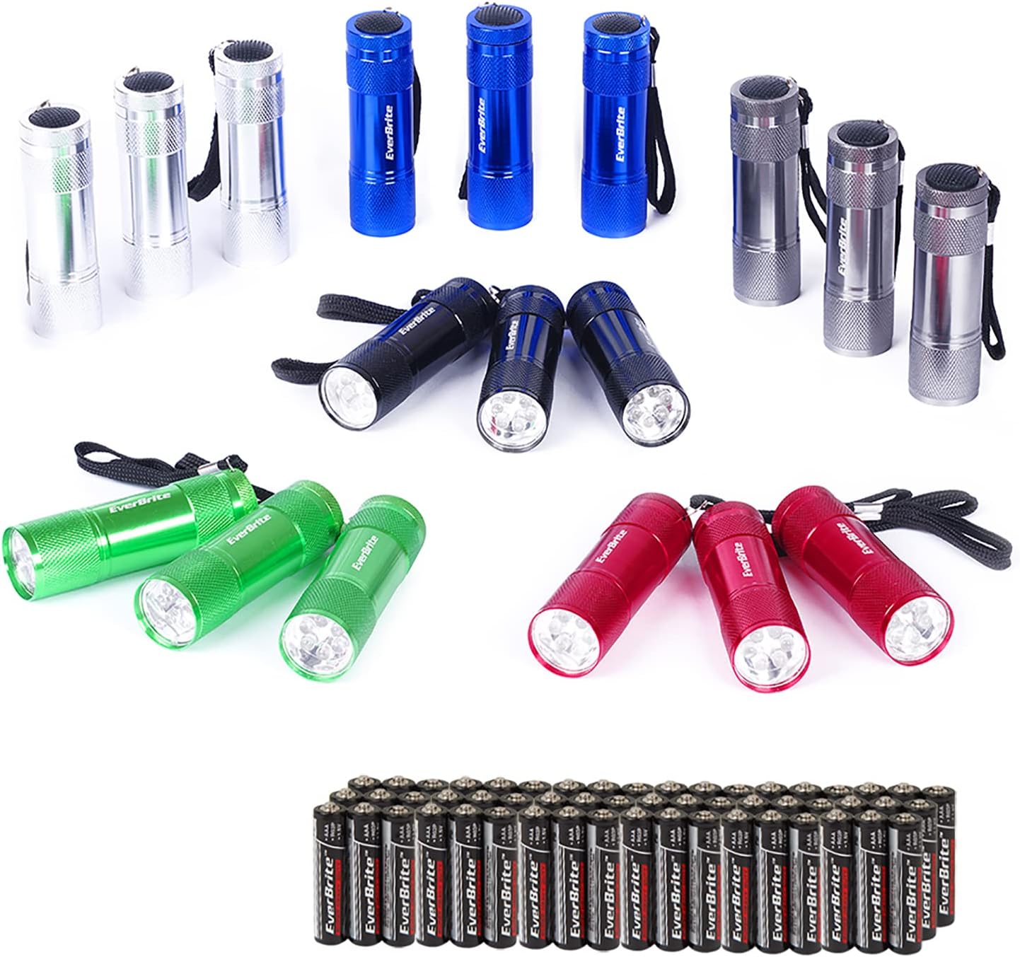 Detalle de EverBrite 18-teiliges LED-Taschenlampen-Set mit Lanyard und 54 AAA-Batterien (Mini-Handlampen)