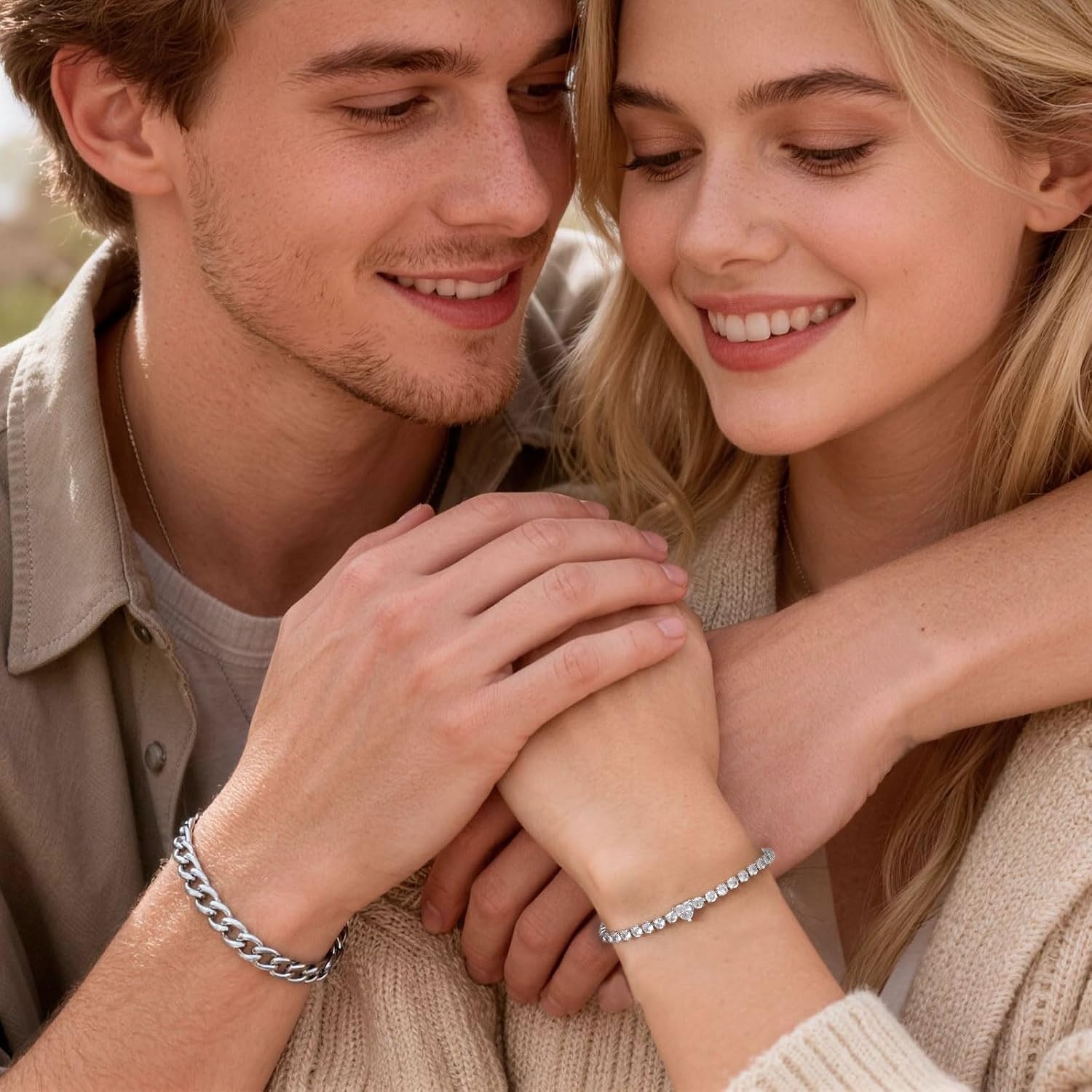 Detalle de VNOX Couples Bracelets for Valentines Day Gifts – Stainless Steel Matching Bracelets for Him & Her