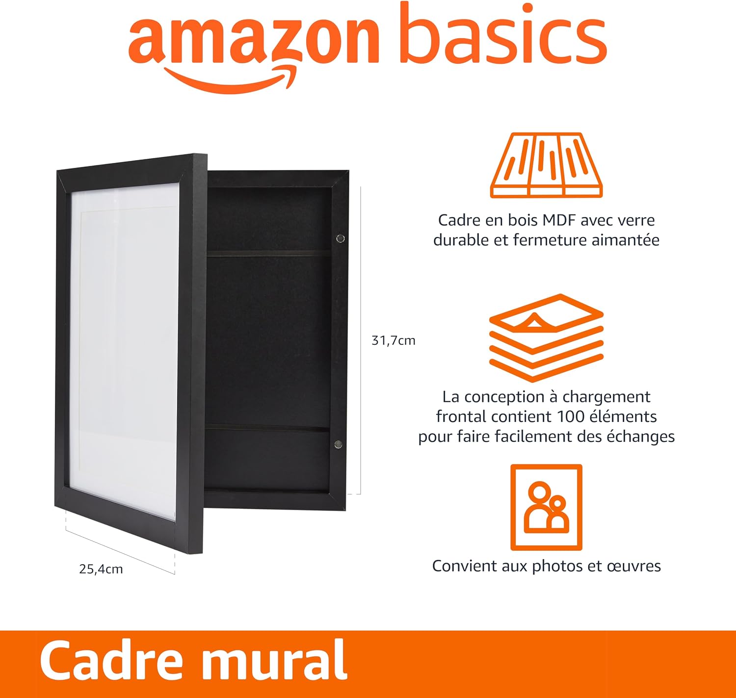 Detalle de Cadre d’art/photo rectangulaire en bois Amazon Basics — 25,4 x 31,7 cm, noir