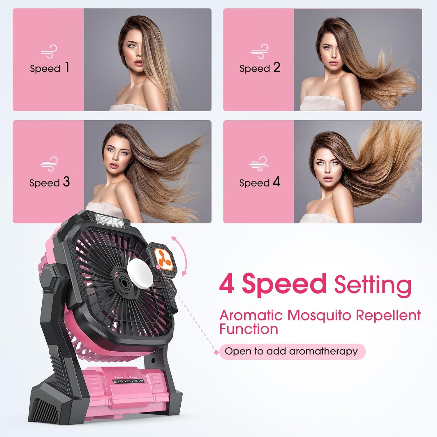 Detalle 2 de ONLYNEW 20000mAh Portable Fan with LED Lantern, USB-C Charging, Pink