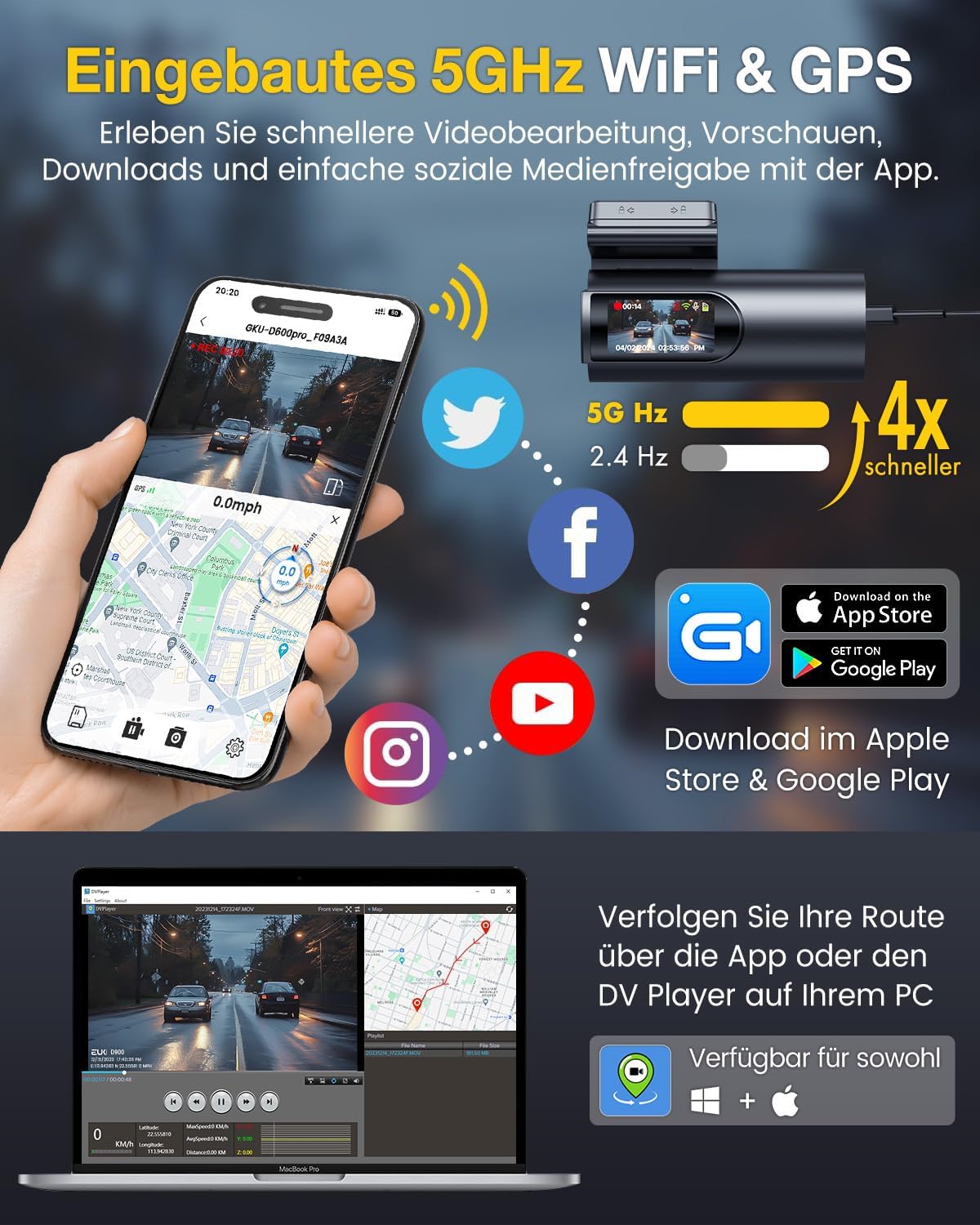 Detalle de GKU 4K Dashcam Dual mit 64GB Speicher