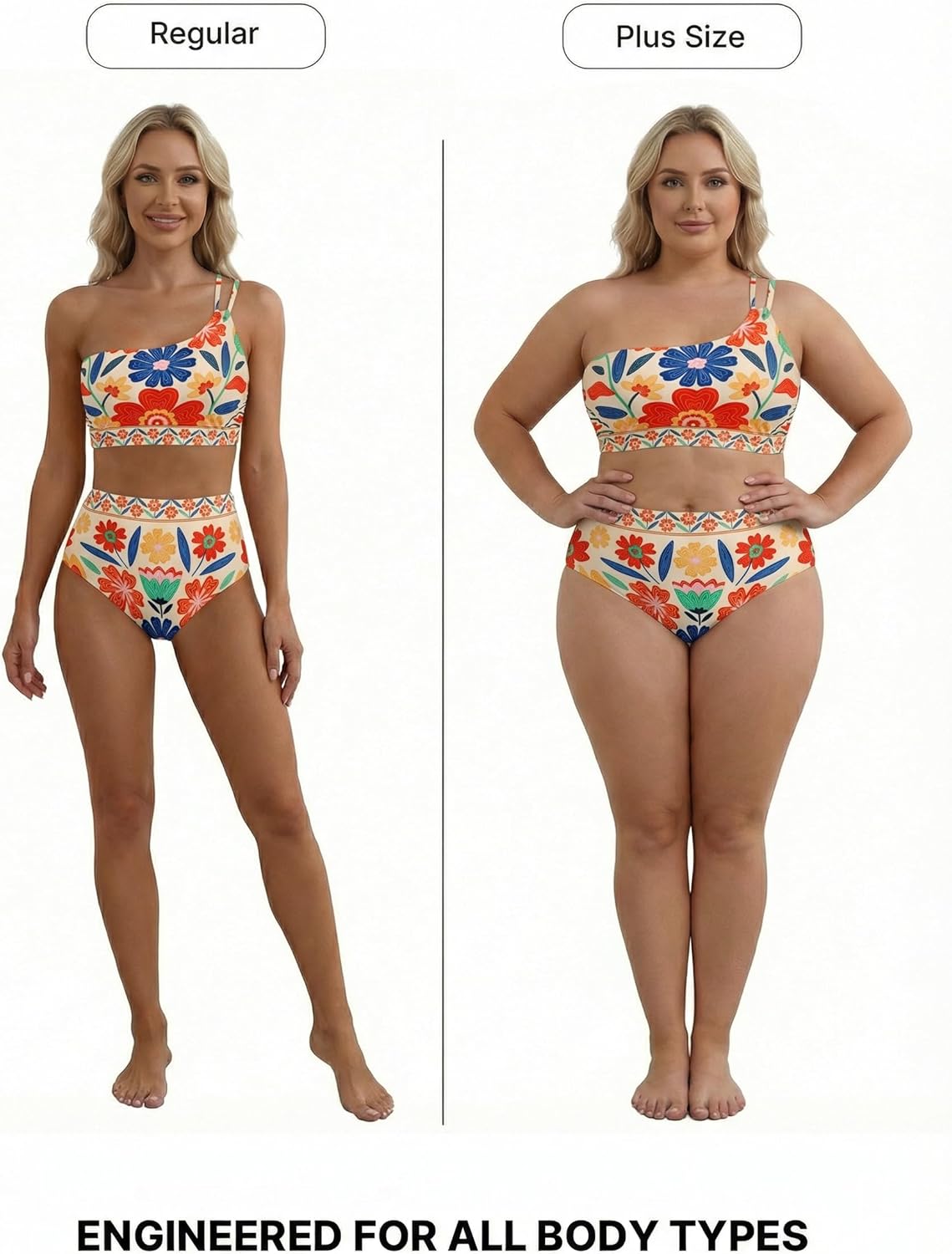 Thumbnail 4 de Herseas Women's High Waisted Bikini Sets with One Shoulder Floral Print – 2-Piece Tummy Control Swimsuits