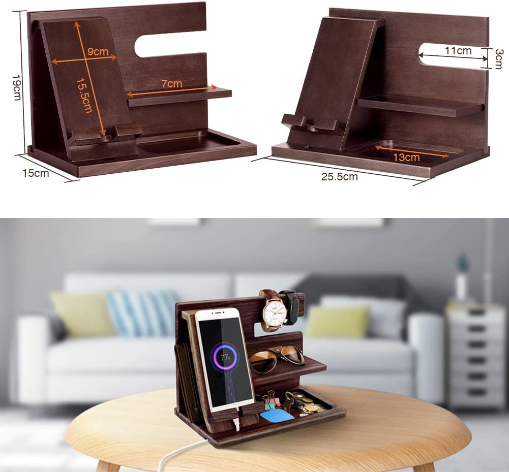 Thumbnail 3 de Gifts for Men Wood Phone Docking Station – bedside organiser and desk stand