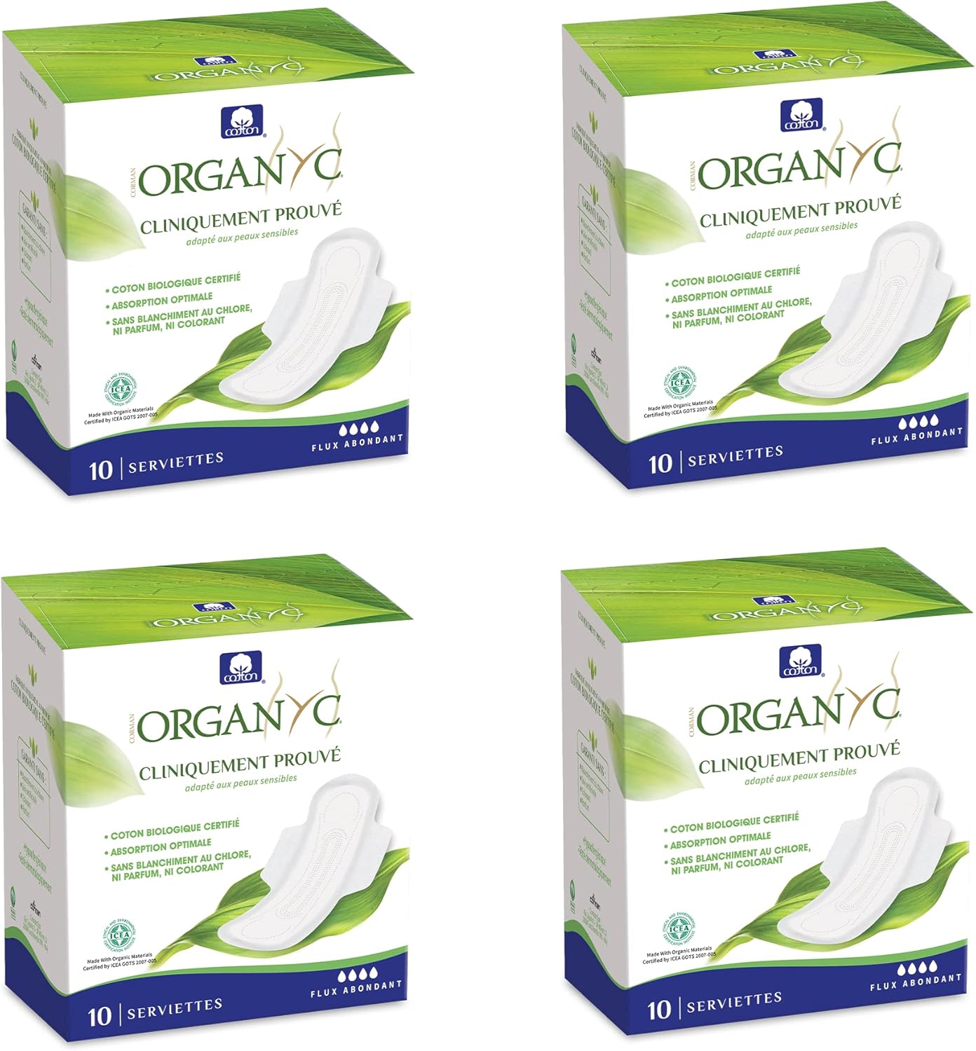 Detalle de Organyc Serviettes Hygieniques Nuit avec Ailettes 100% Coton Bio Certifié — 40 unités