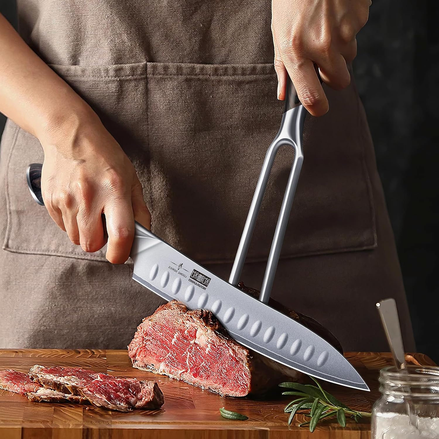 Detalle de HOSHANHO 7-Inch Meat Fork — Razor-Sharp Double-Prong Carving Fork for Meat