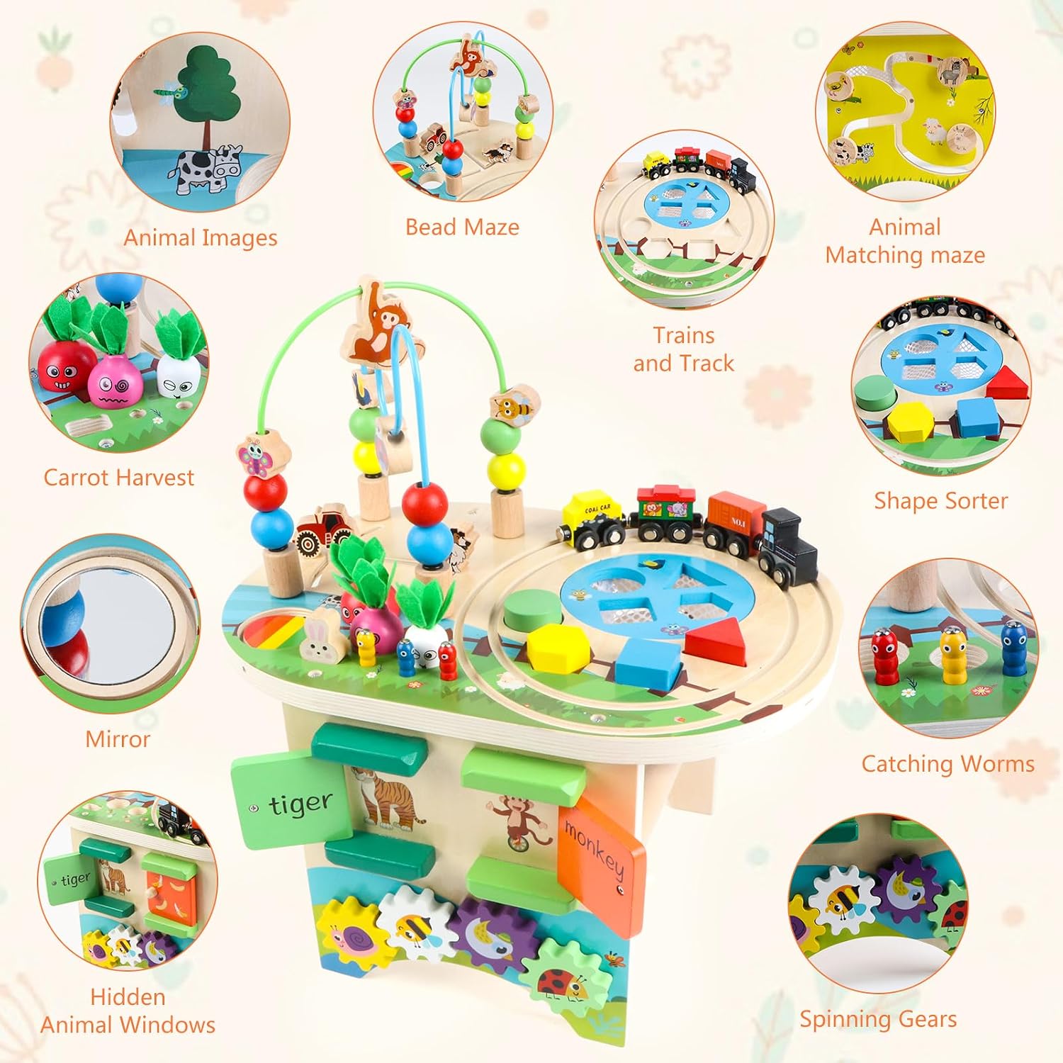 Detalle 2 de KABENFIS Wooden Activity Table 12‑in‑1