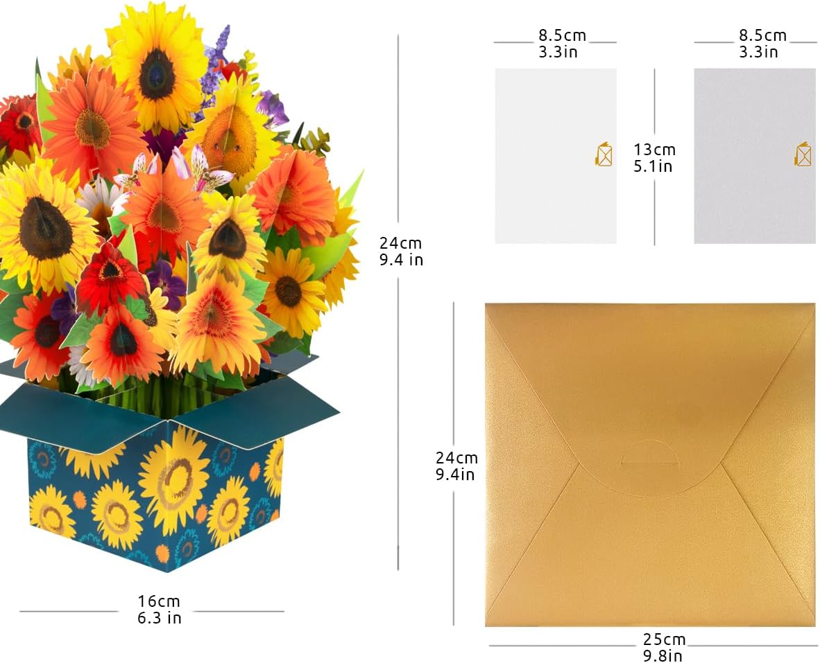 Thumbnail 1 de CNLITIHEKA Pop Up Sunflower Bouquet 3D Greeting Card (Get Well Soon / Birthday) with Envelop