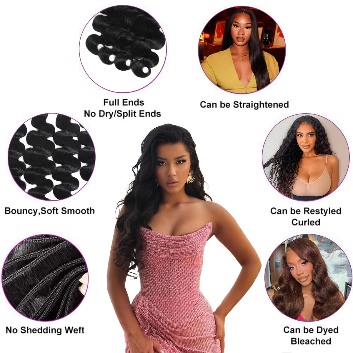 Thumbnail 4 de 16A Raw Body Wave Human Hair Bundles — Indian Virgin 4-Package (20, 22, 24, 26 in)