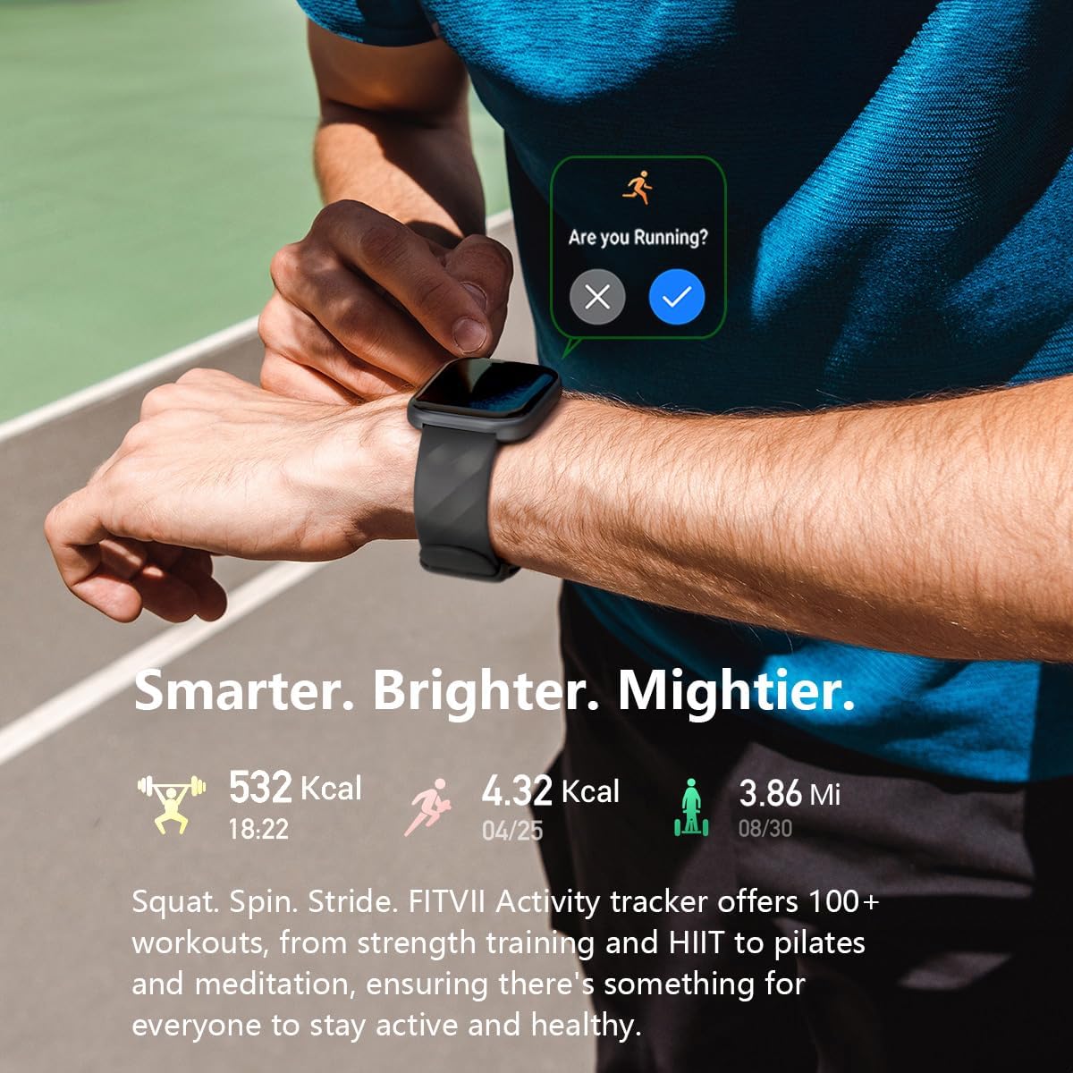 Thumbnail 4 de FITVII Smart Watch for Men & Women (Answer & Make Calls) with 24/7 Heart Rate, Blood Pressure, SpO₂, Sleep & 100+ Sports Modes, 5ATM Waterproof (Black)