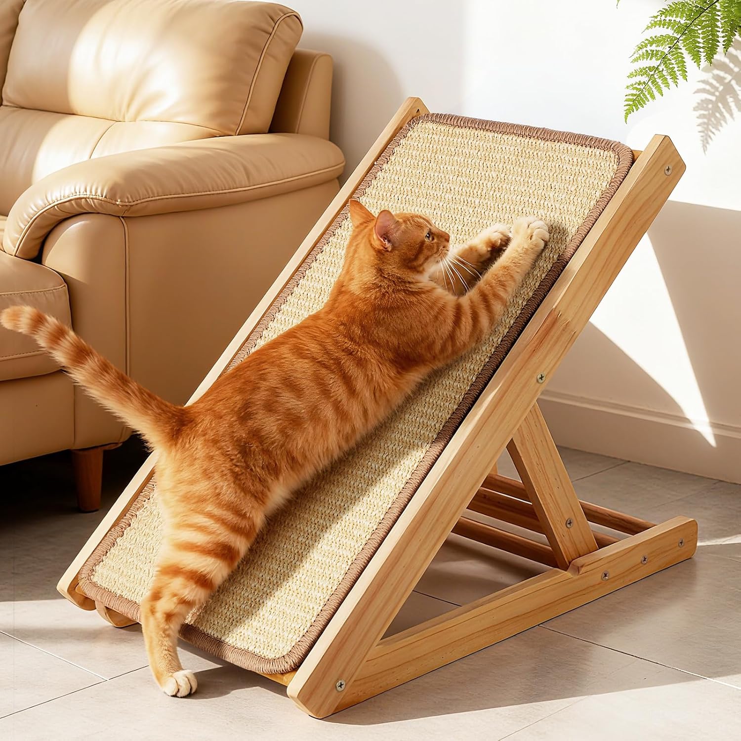 Detalle de Kratzbrett Katze – Verstellbares und faltbares Kratzmöbel aus Massivholz (50x28,5 cm) für Möbelschutz