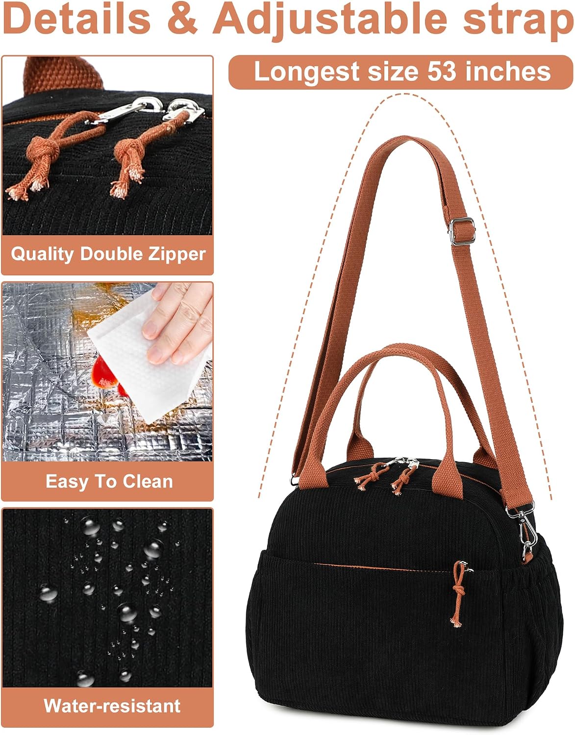 Thumbnail 4 de Bluboon Corduroy Lunch Bag for Women – 13L Insulated Tote with Front Pocket