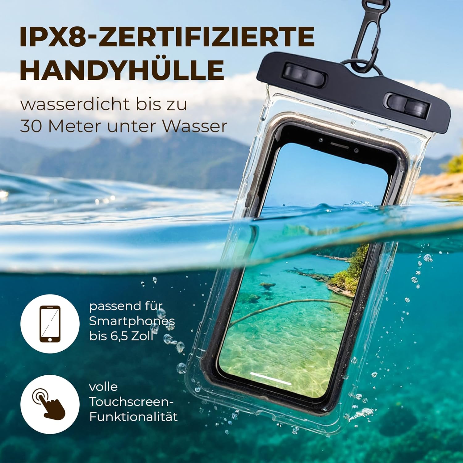 Thumbnail 5 de Nordlight Dry Bag 30 Liter wasserdichte Tasche mit Handyhülle (Roll-Top, Schultergurt) – Olivgrün