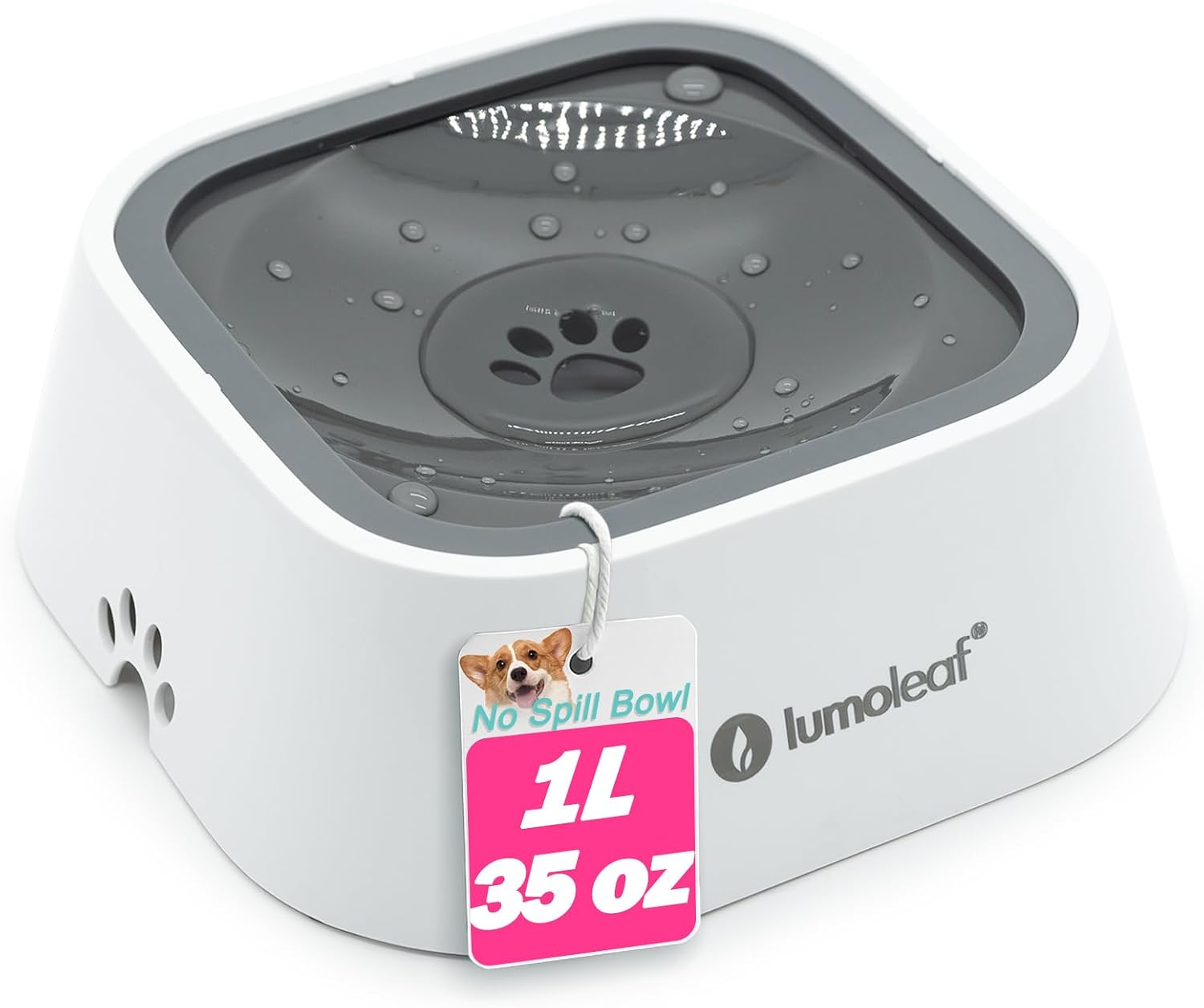 Detalle de LumoLeaf No Spill Water Bowl for Dogs (Slow Feeder, Drip-Free & Splash-Proof) – 1L Grey