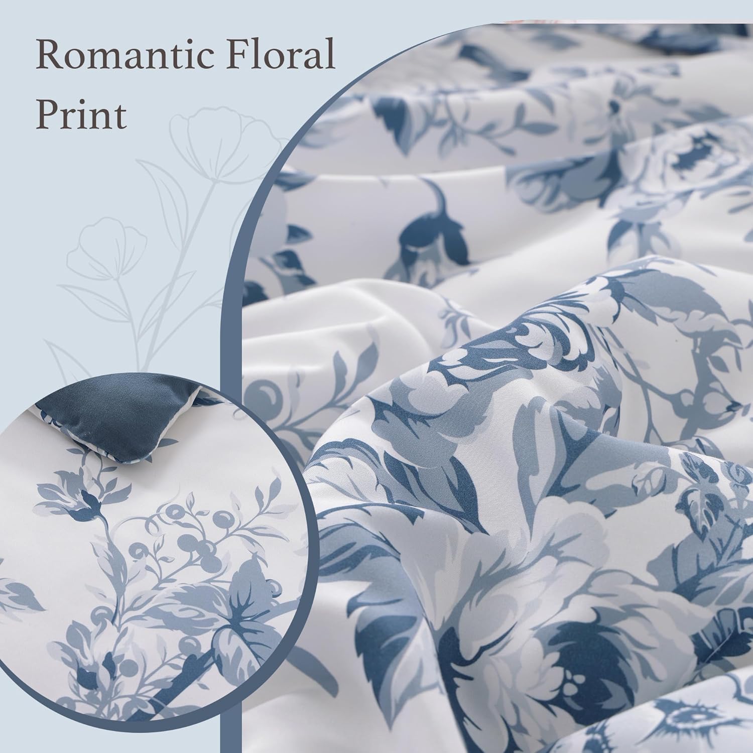Thumbnail 6 de BLOOMHAVEN Oversized Queen Comforter Set – 7 Pieces Floral Rain Washed Bedding for All Seasons