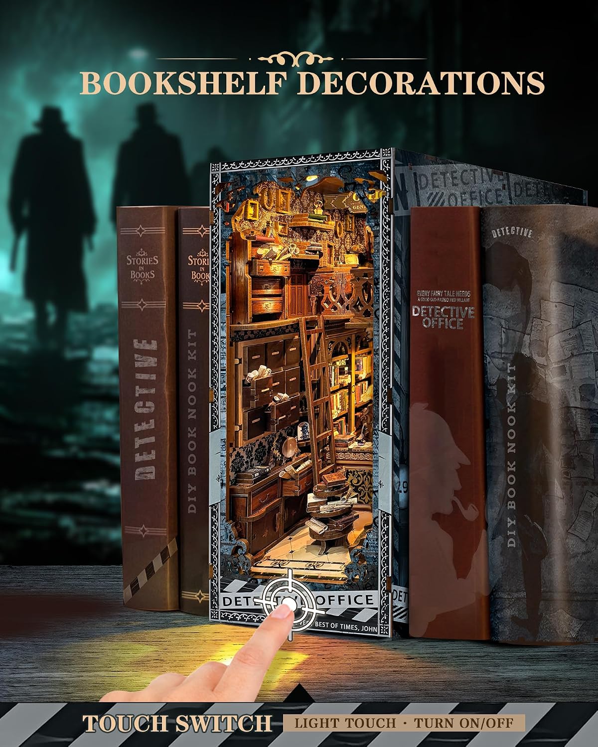Thumbnail 6 de Quanquer ZT-24 Book Nook – detektivkontor i trä med LED-ljus