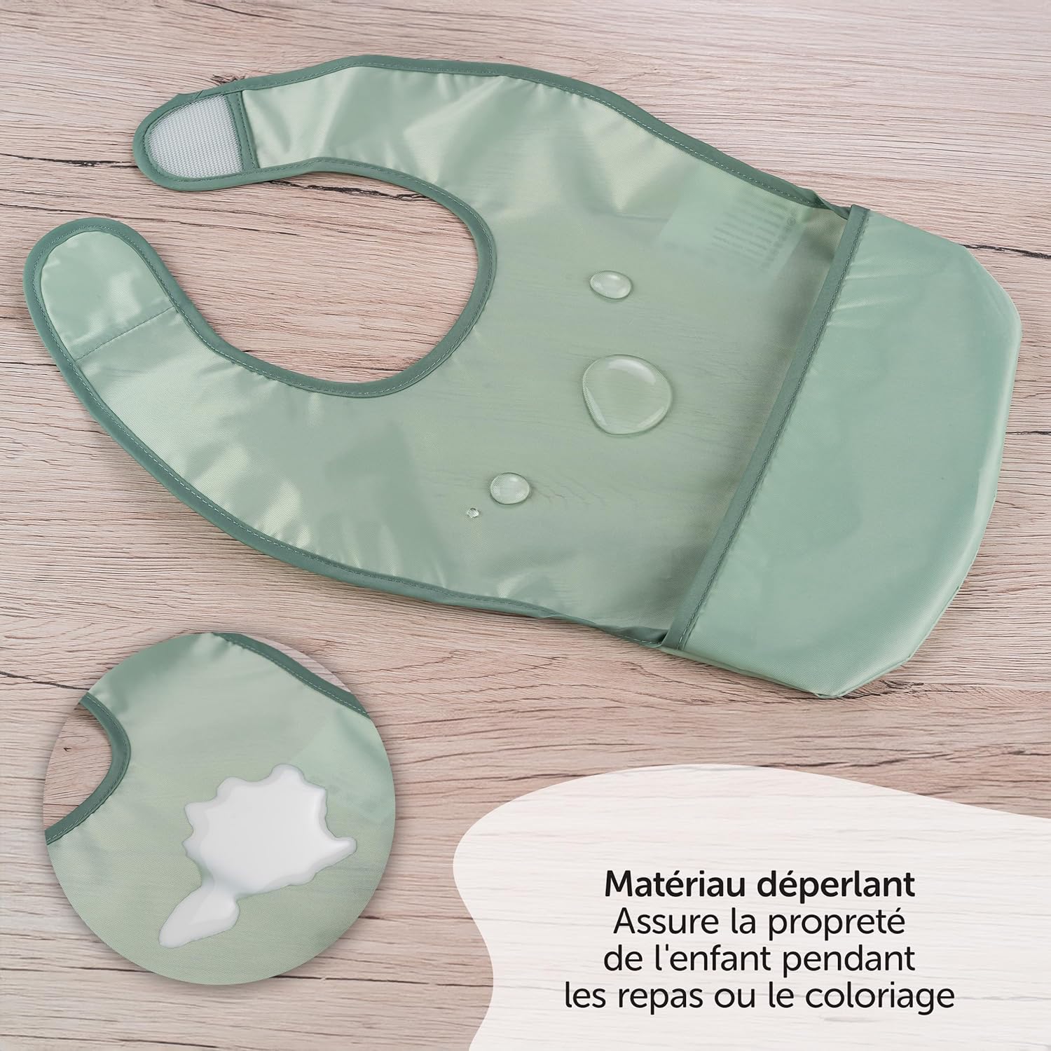 Thumbnail 2 de Lot de 5 bavoirs bébé MiaMia en matériau imperméable plastifié avec fermeture velcro – vert