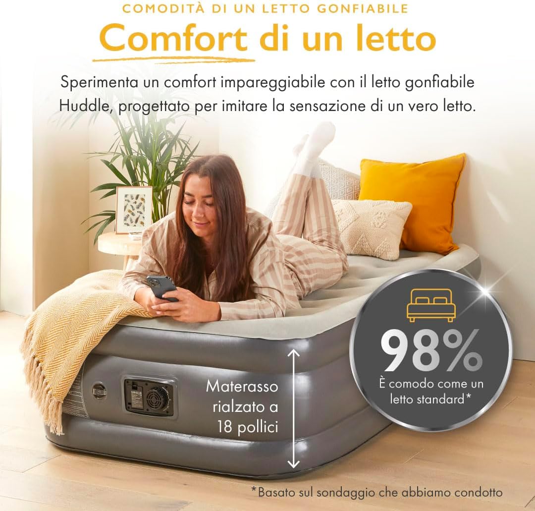 Thumbnail 6 de Huddle Lite: Materasso Gonfiabile con Pompa Integrata, altezza rialzata per campeggio, ospiti e camere extra
