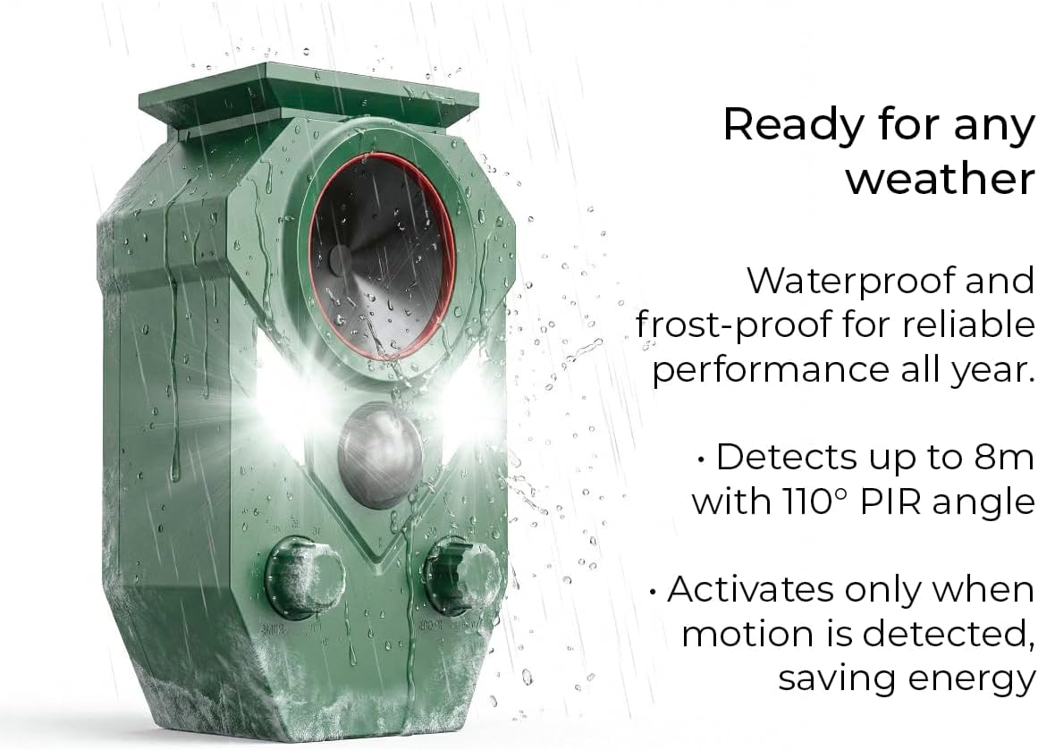 Detalle 2 de Fox & Cat Repellent for Gardens UK – Rechargeable Ultrasonic Deterrent with Motion Sensor, Solar Power and USB-C