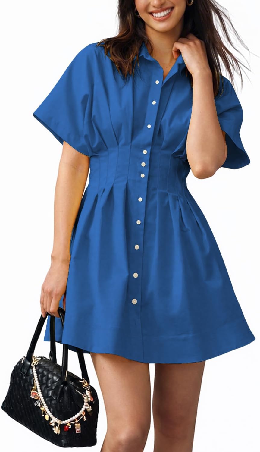 Thumbnail 6 de Shy Velvet Women’s Mini Shirt Dress: Casual Button-Down Short Sleeve Collared Summer Dress