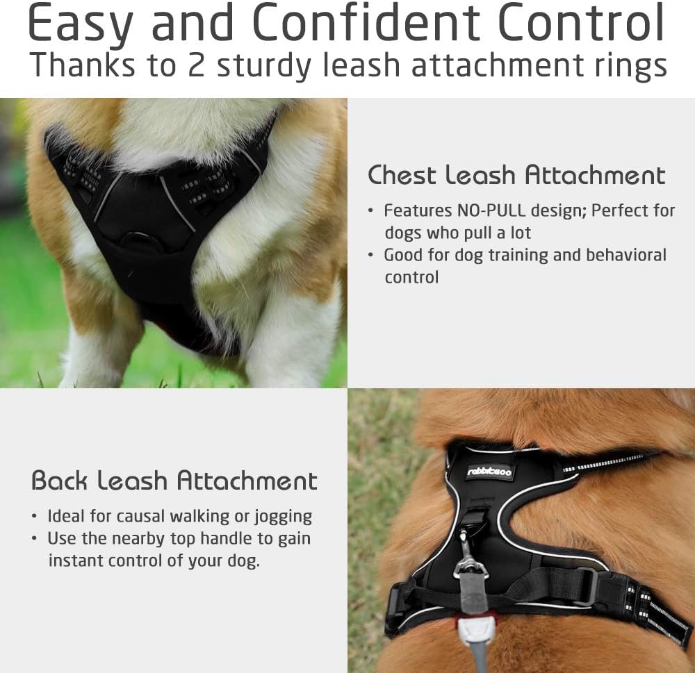 Thumbnail 3 de Rabbitgoo Harnais chien réglable gilet noir avec poignée et bandes réfléchissantes (taille XL)