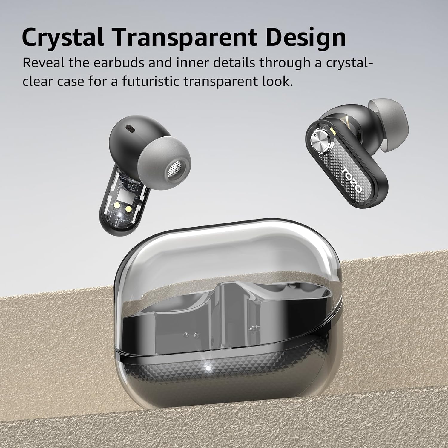 Thumbnail 6 de TOZO Crystal Pods kabellose Bluetooth-5.4 In-Ear-Kopfhörer mit ANC, Transparenz & ENC-Mikrofonen – Schwarz