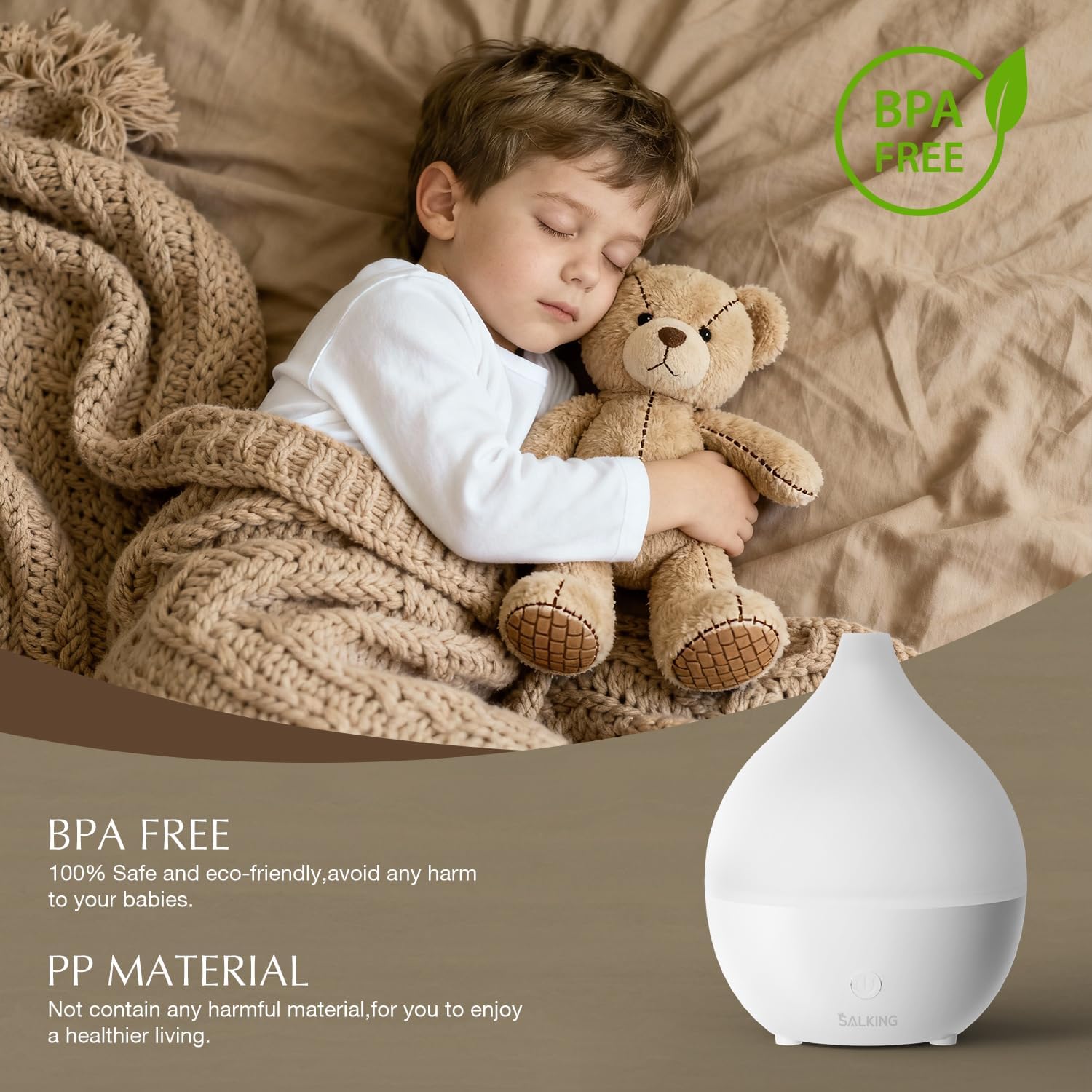 Thumbnail 5 de SALKING Diffusore di oli essenziali 100 ml con 8 LED e spegnimento automatico (senza BPA) bianco
