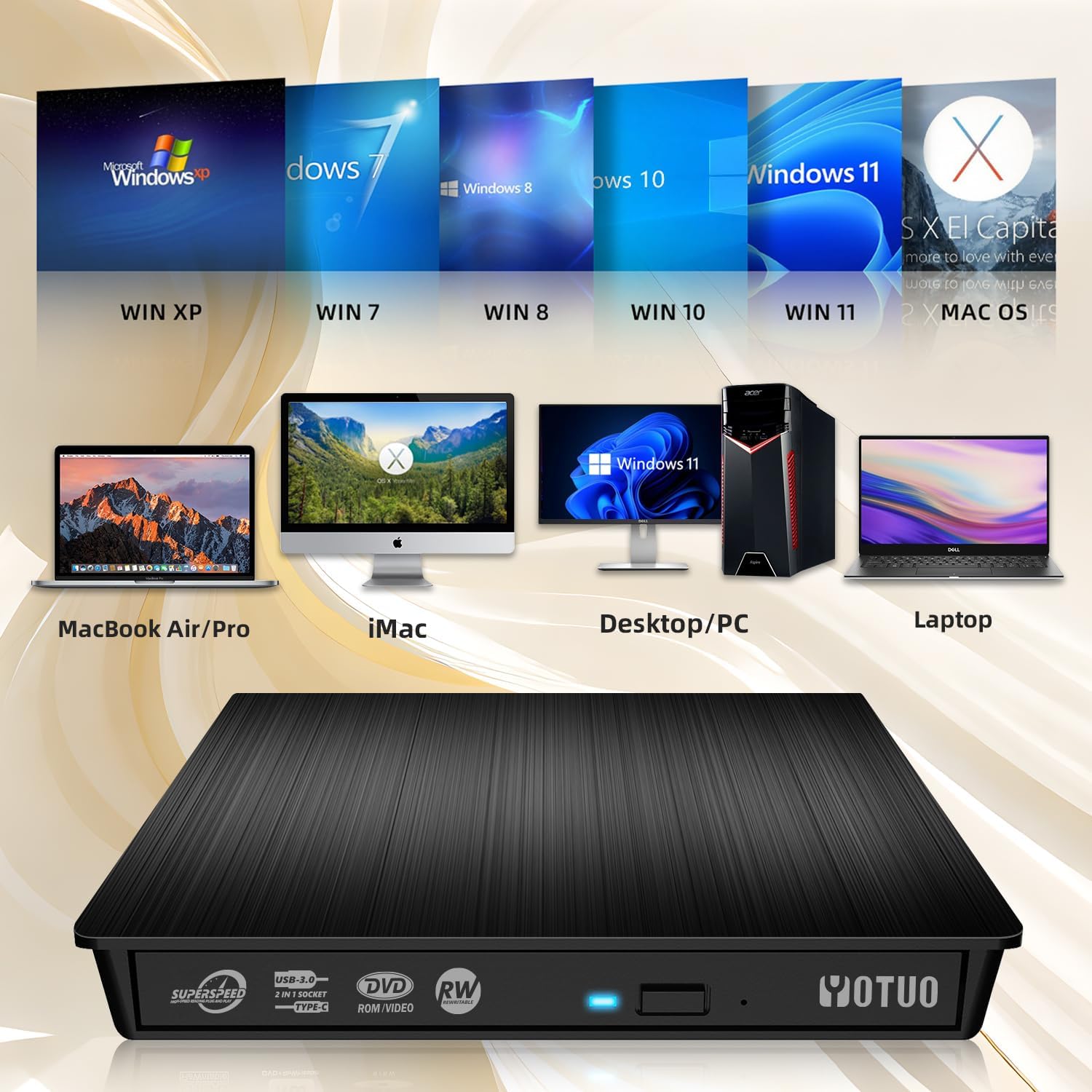 Detalle 2 de YOTUO IDD029-2 Portable USB 3.0 CD/DVD Drive