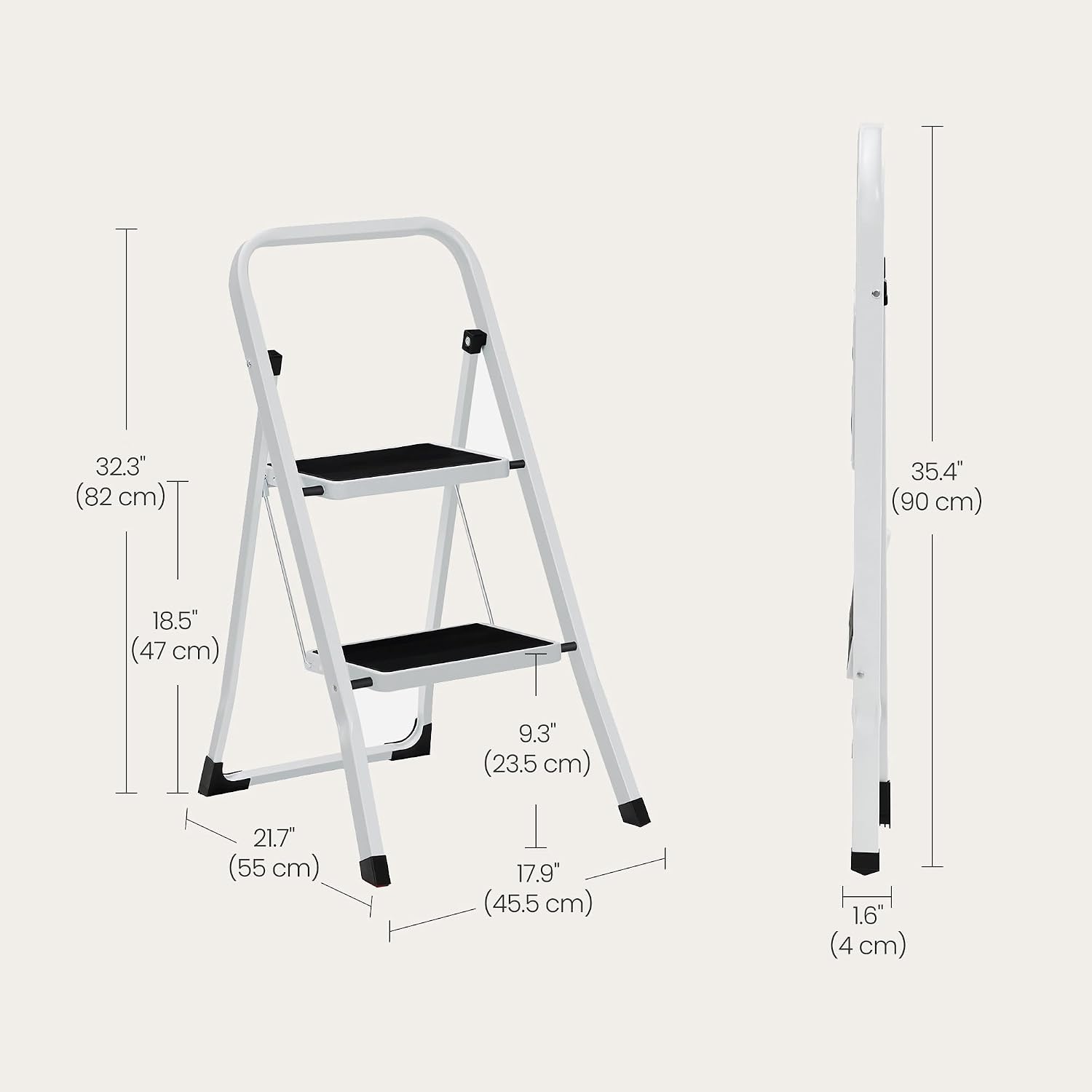 Detalle 1 de SONGMICS UGSL12WT 2-Step Folding Step Ladder, Cloud White, 330 lb Capacity