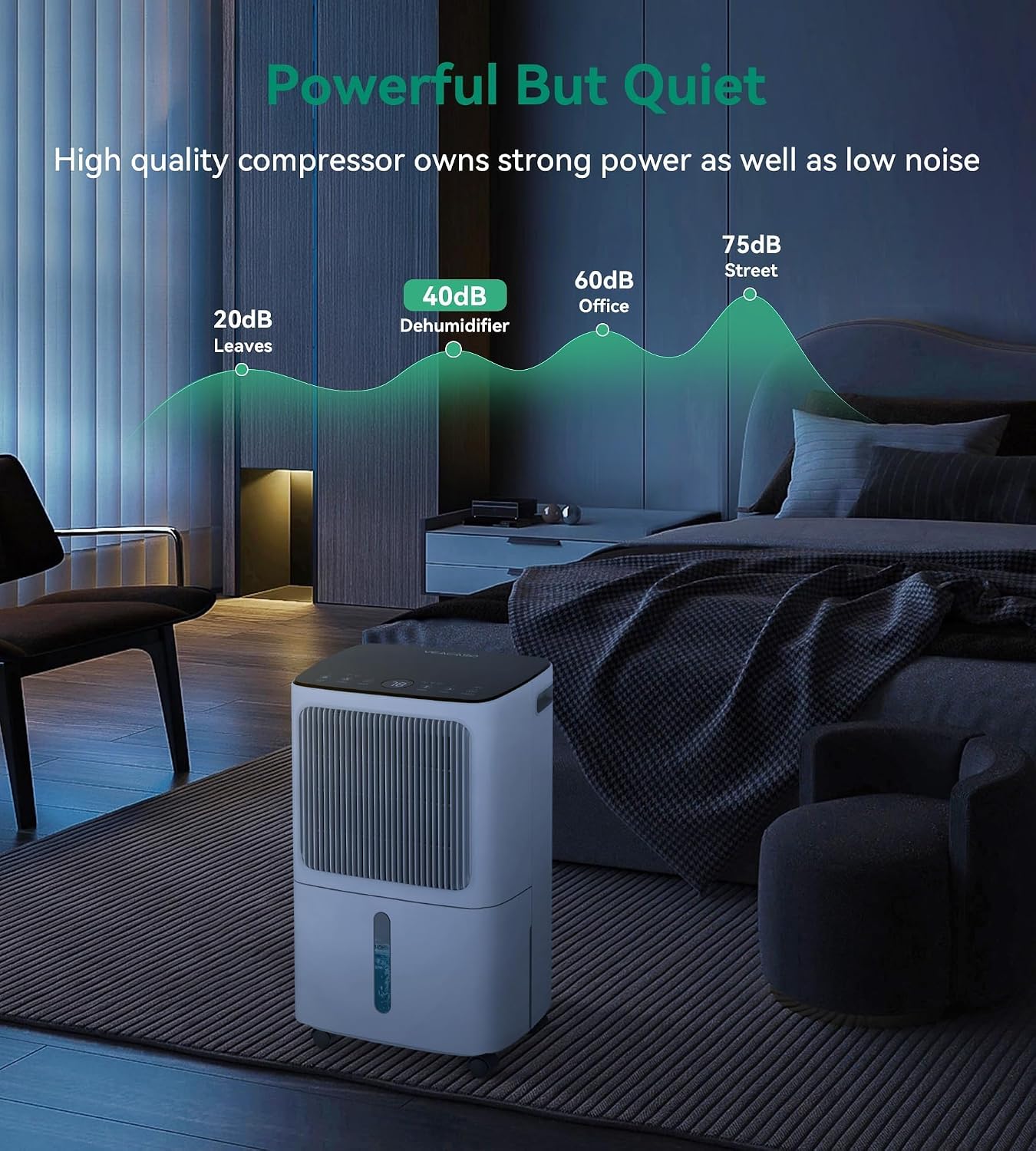 Detalle de VEAGASO VG380 Dehumidifier, 34 Pints/Day, 3 Modes, Drain Hose