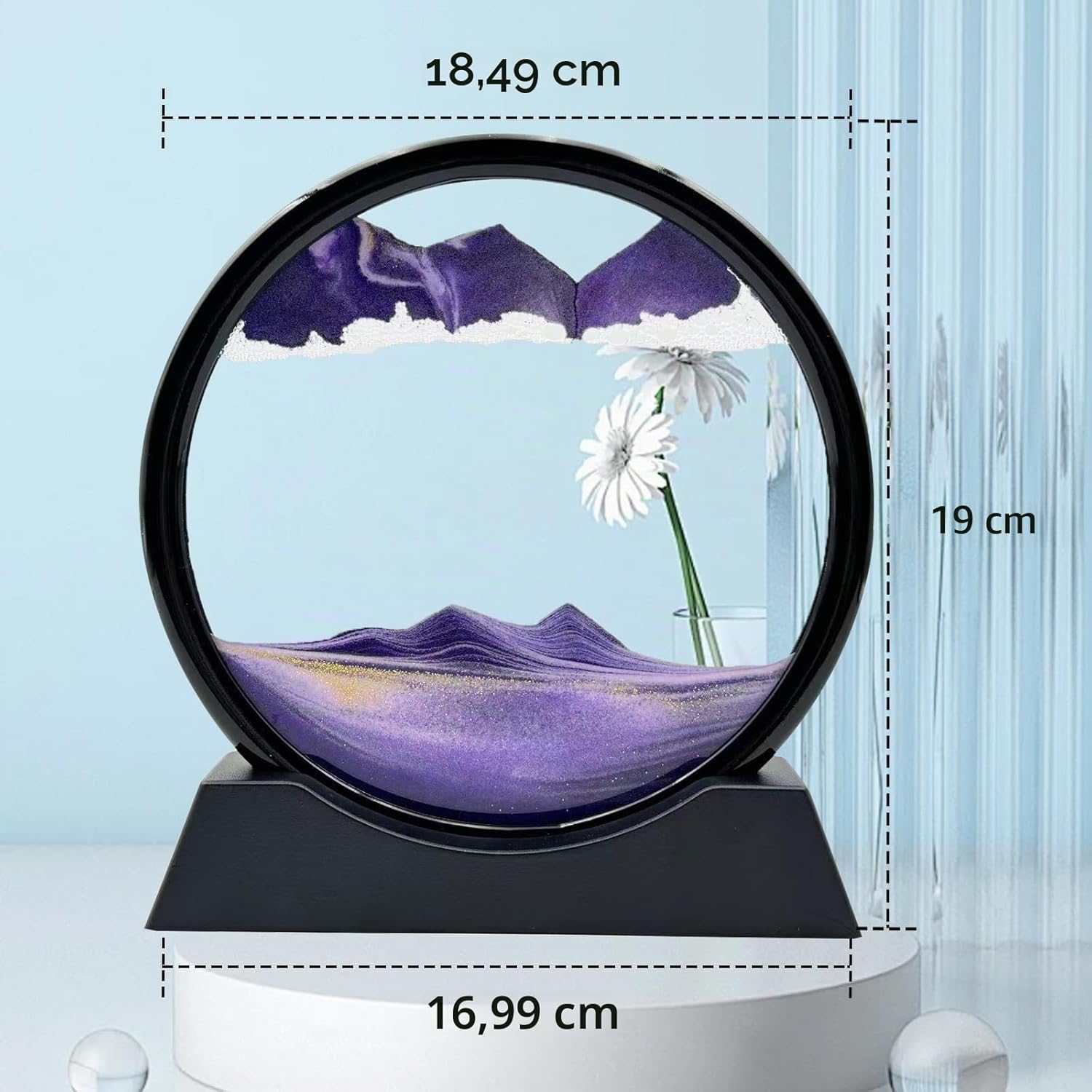 Detalle 2 de AzureLeap Bewegliche Sandkunst – 17,8 cm rundes Glas-Sandbild für den Schreibtisch