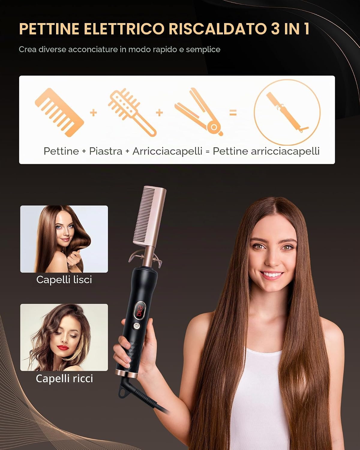 Thumbnail 2 de UKLISS Spazzola per capelli: spazzola elettrica lisciante 120–230°C per capelli afro, doppia tensione, viaggio