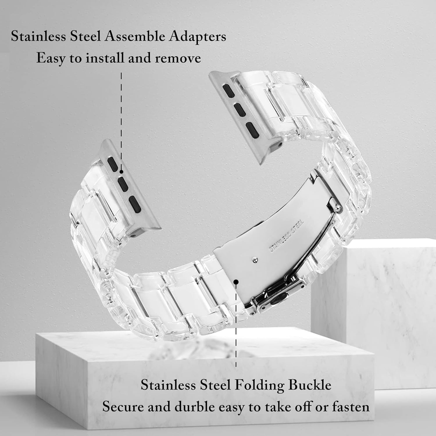 Detalle de V.R.HOPE Harz Armband für Apple Watch – Transparent-Silber, 38–46 mm