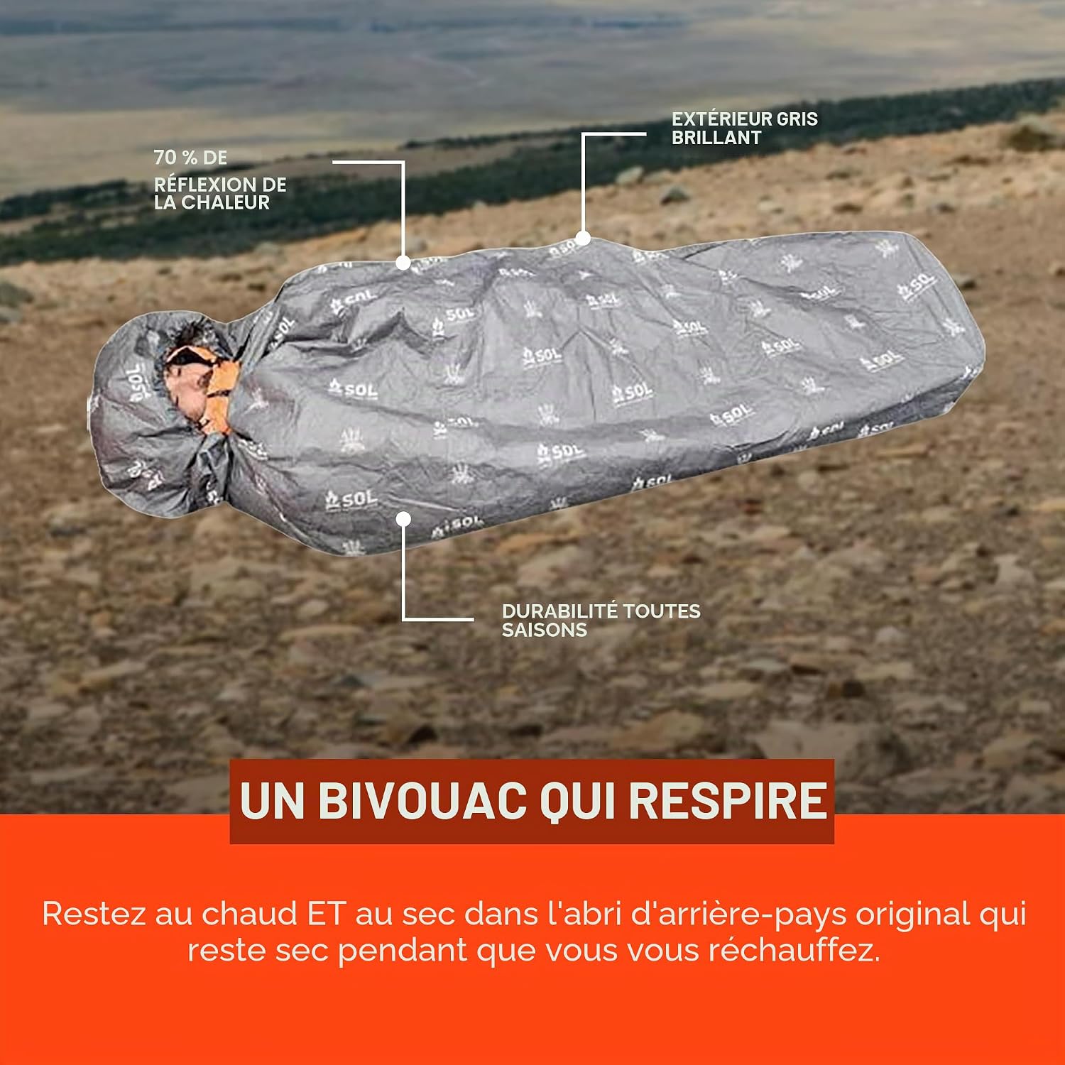 Detalle 2 de Sol Escape Bivouac XL avec Capuche Orange