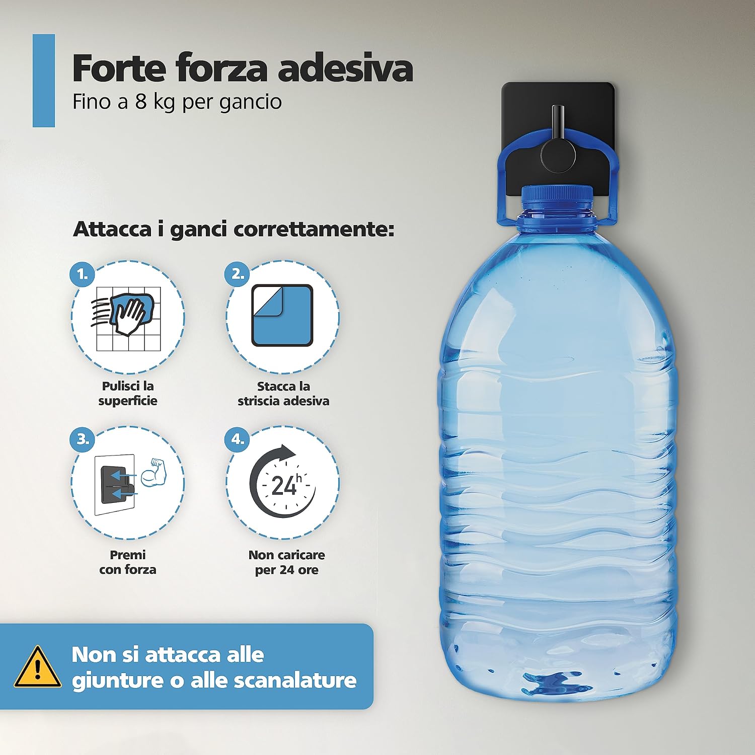 Detalle de virea Ganci da parete auto-adesivi senza forare (set di 4) in nero, inox, fino a 8 kg